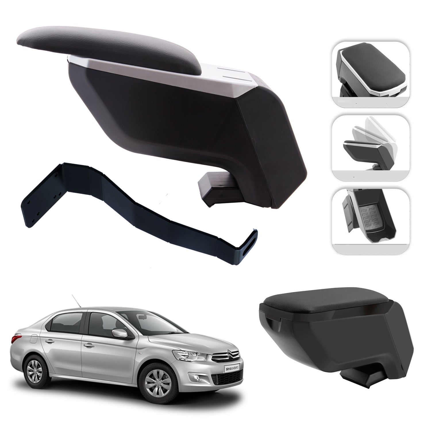 Mis Paket Citroen C-Elysee 2012-2024 Delmesiz Çelik Ayaklı Kolçak + Askılı Koku + Micro Fiber Bez + Torpido Süngeri