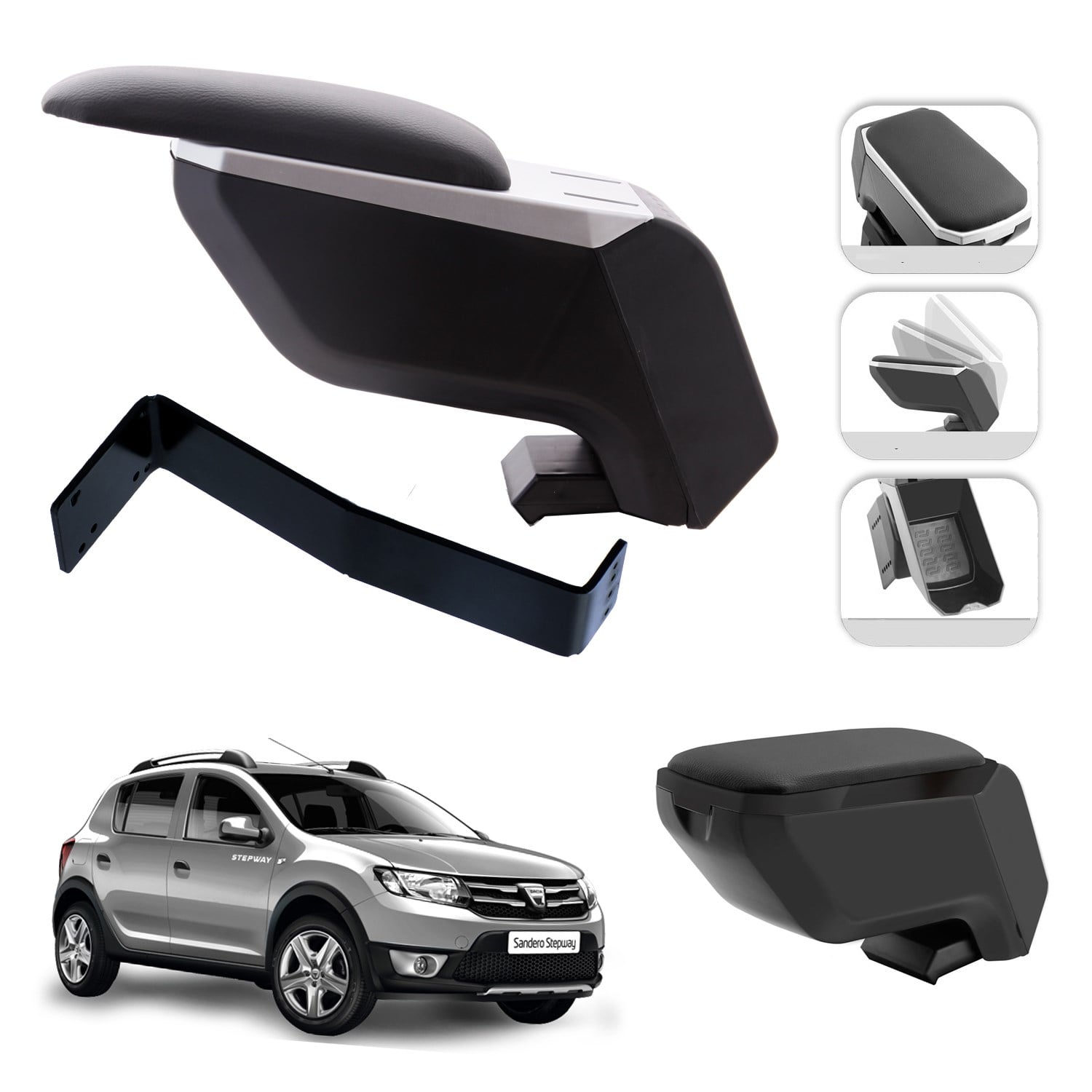 Mis Paket Dacia Sandero 2013-2018 Delmesiz Çelik Ayaklı Kolçak + Askılı Koku + Micro Fiber Bez + Torpido Süngeri