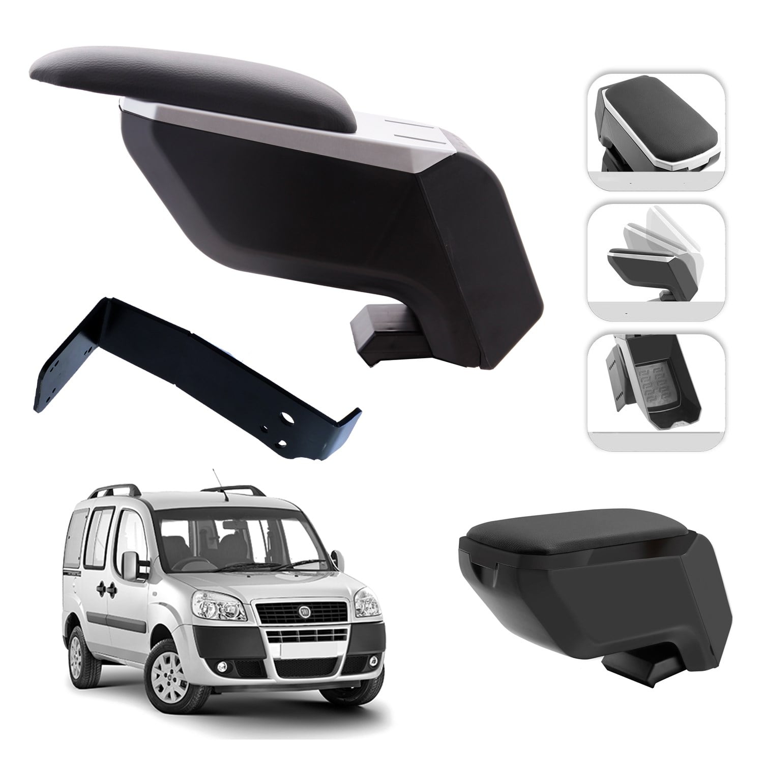Mis Paket Fiat Doblo 2001-2012 Delmesiz Çelik Ayaklı Kolçak + Askılı Koku + Micro Fiber Bez + Torpido Süngeri
