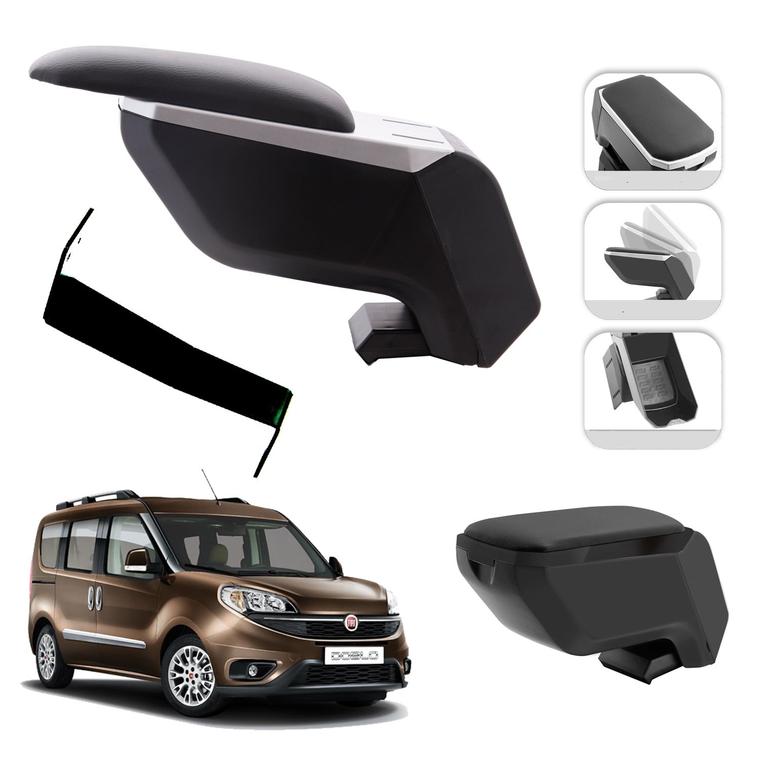 Mis Paket Fiat Doblo 2015-2023 Delmesiz Çelik Ayaklı Kolçak + Askılı Koku + Micro Fiber Bez + Torpido Süngeri