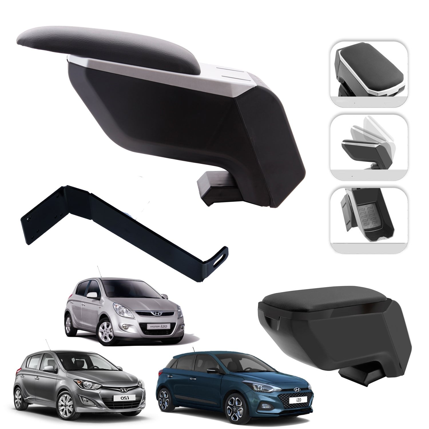 Mis Paket Hyundai i20 2008-2024 Delmesiz Çelik Ayaklı Kolçak + Askılı Koku + Micro Fiber Bez + Torpido Süngeri