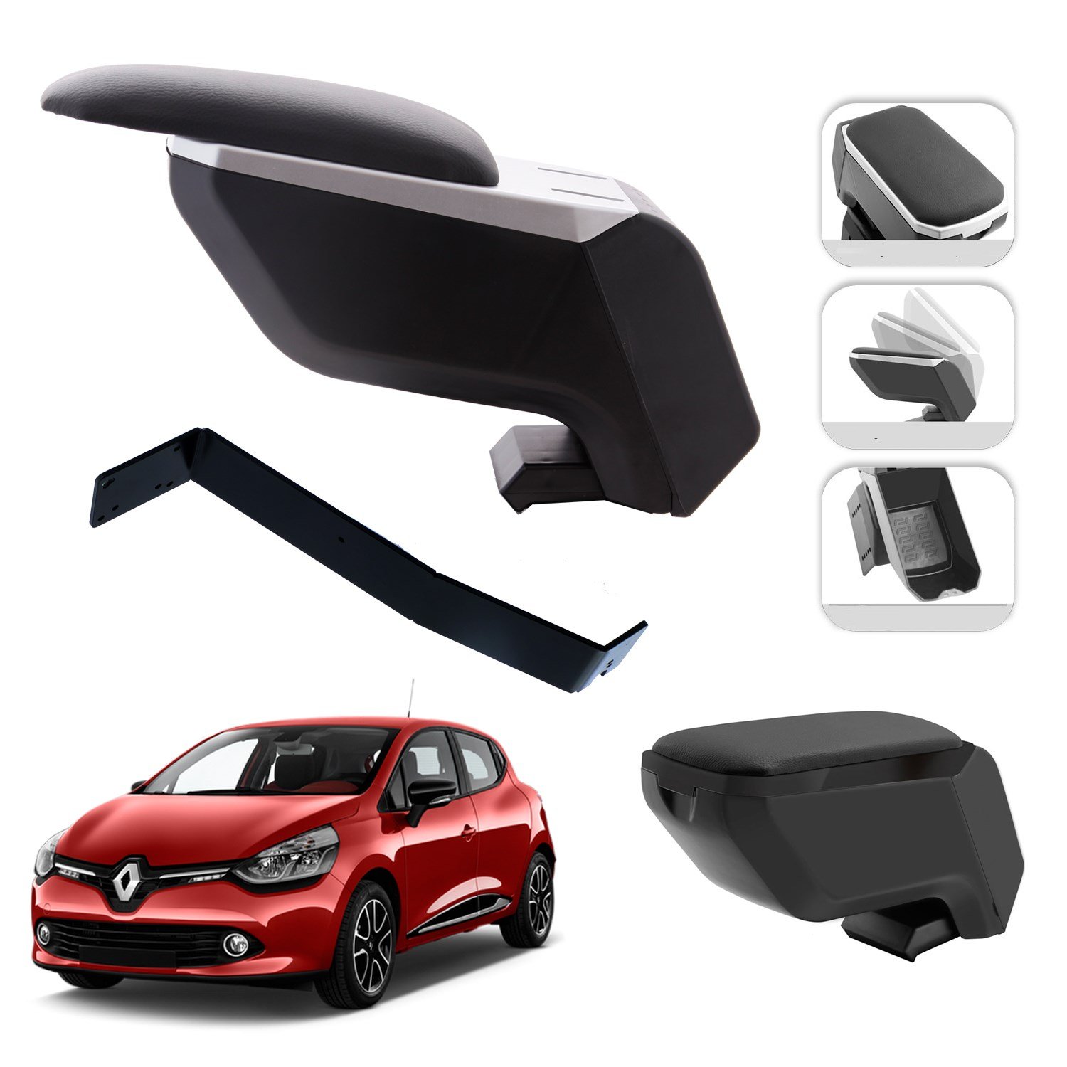 Mis Paket Renault Clio IV HB 2013-2020 Delmesiz Çelik Ayaklı Kolçak + Askılı Koku + Micro Fiber Bez + Torpido Süngeri
