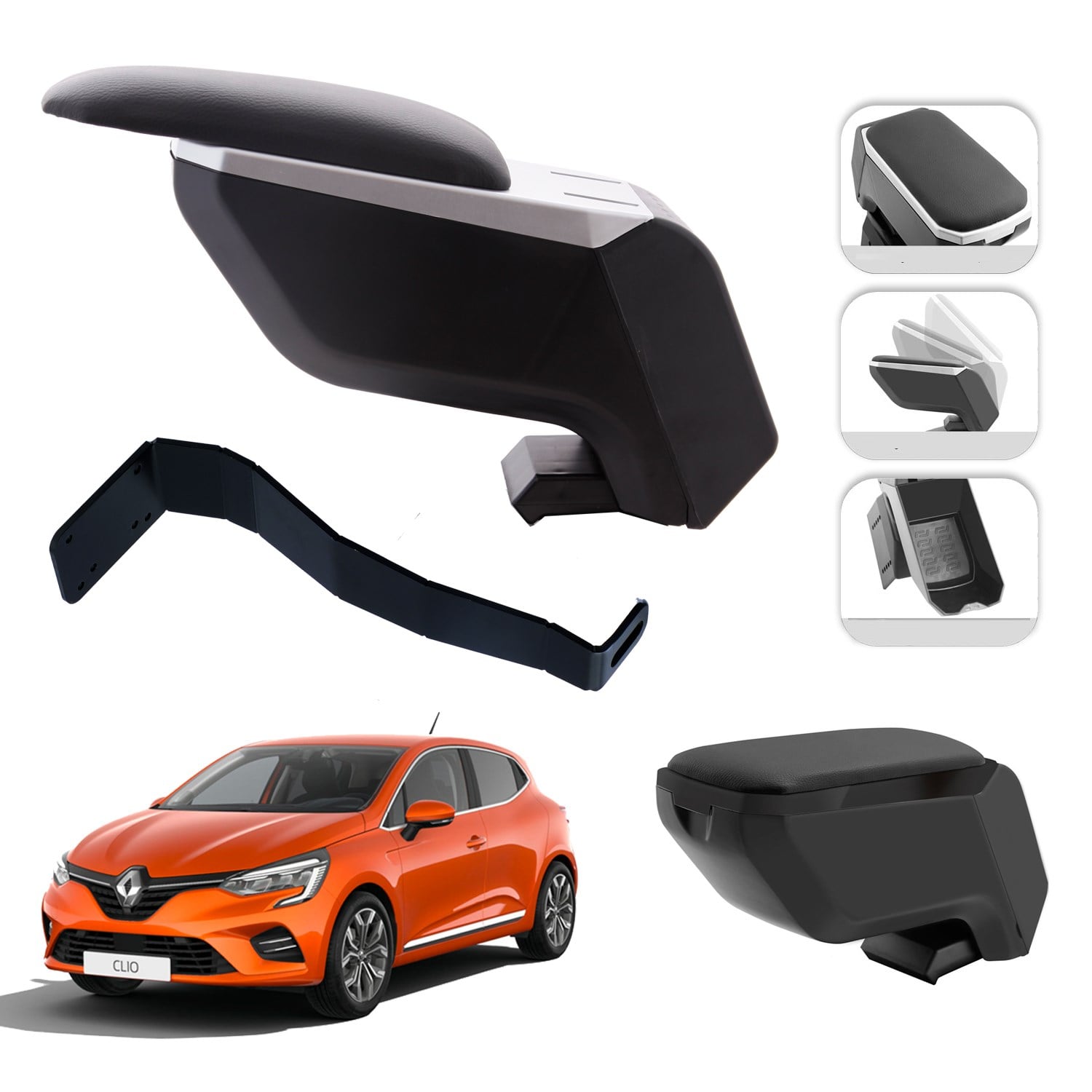 Mis Paket Renault Clio V HB 2019-2025 Delmesiz Çelik Ayaklı Kolçak + Askılı Koku + Micro Fiber Bez + Torpido Süngeri