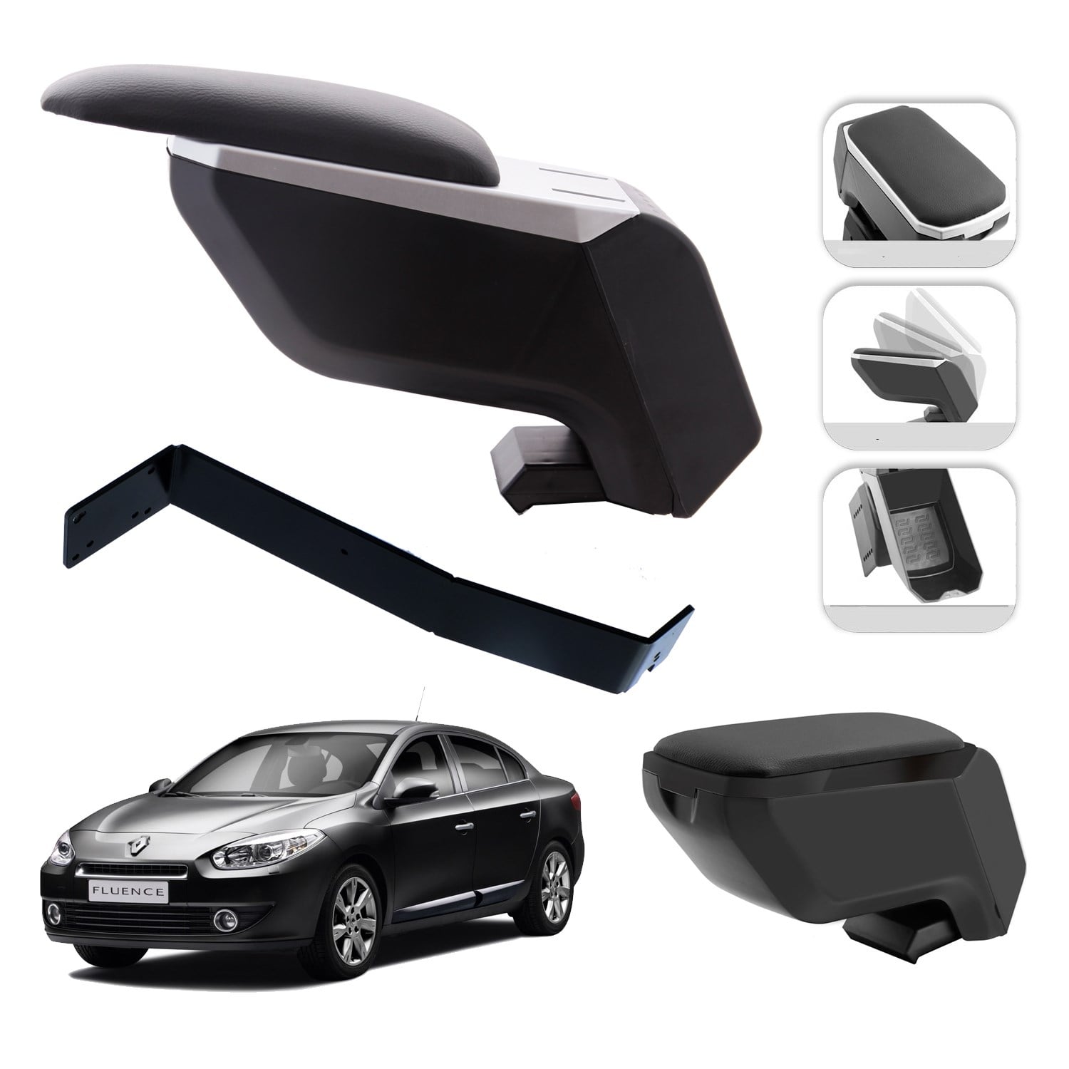 Mis Paket Renault Fluence 2009-2012 Delmesiz Çelik Ayaklı Kolçak + Askılı Koku + Micro Fiber Bez + Torpido Süngeri