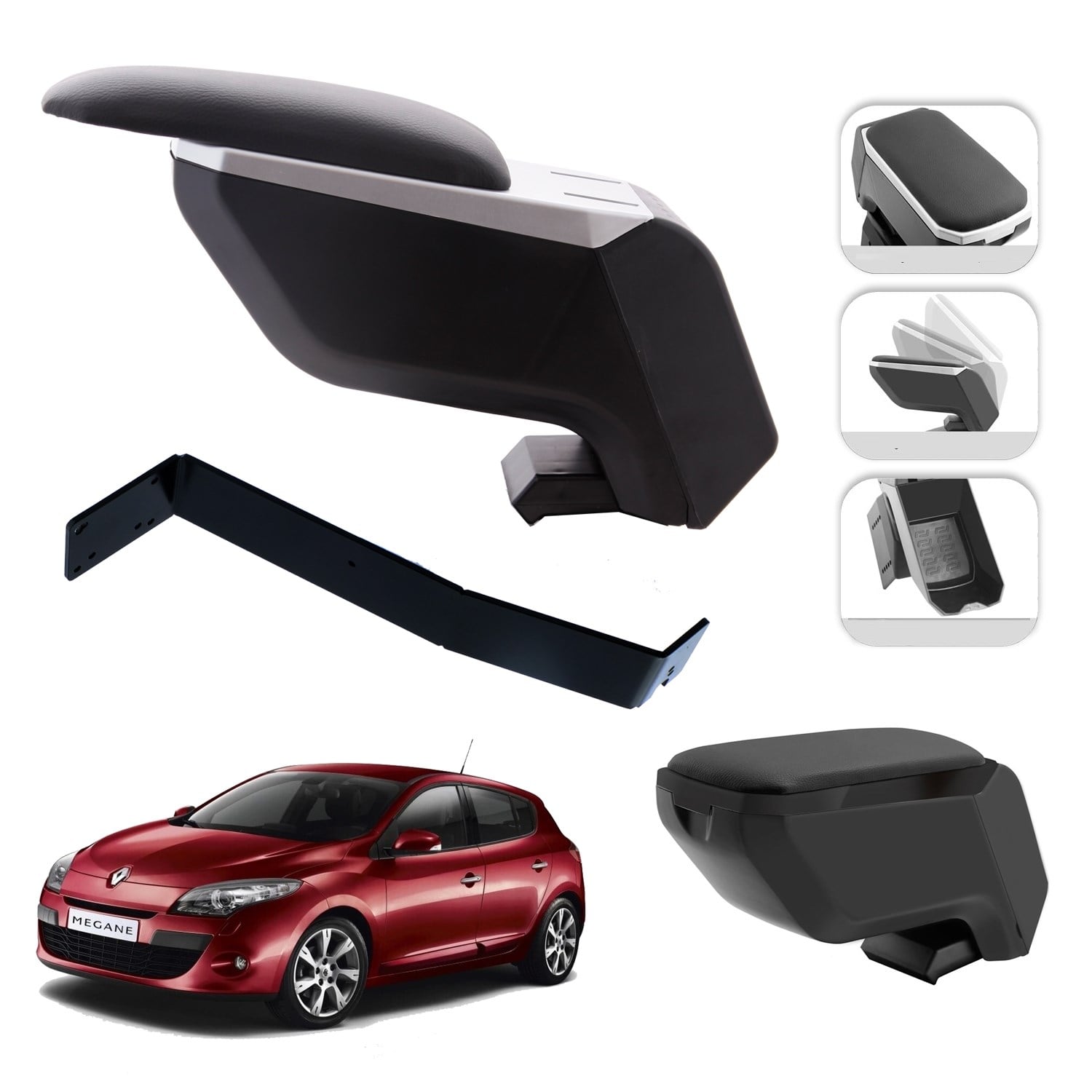 Mis Paket Renault Megane III 2008-2012 Delmesiz Çelik Ayaklı Kolçak + Askılı Koku + Micro Fiber Bez + Torpido Süngeri