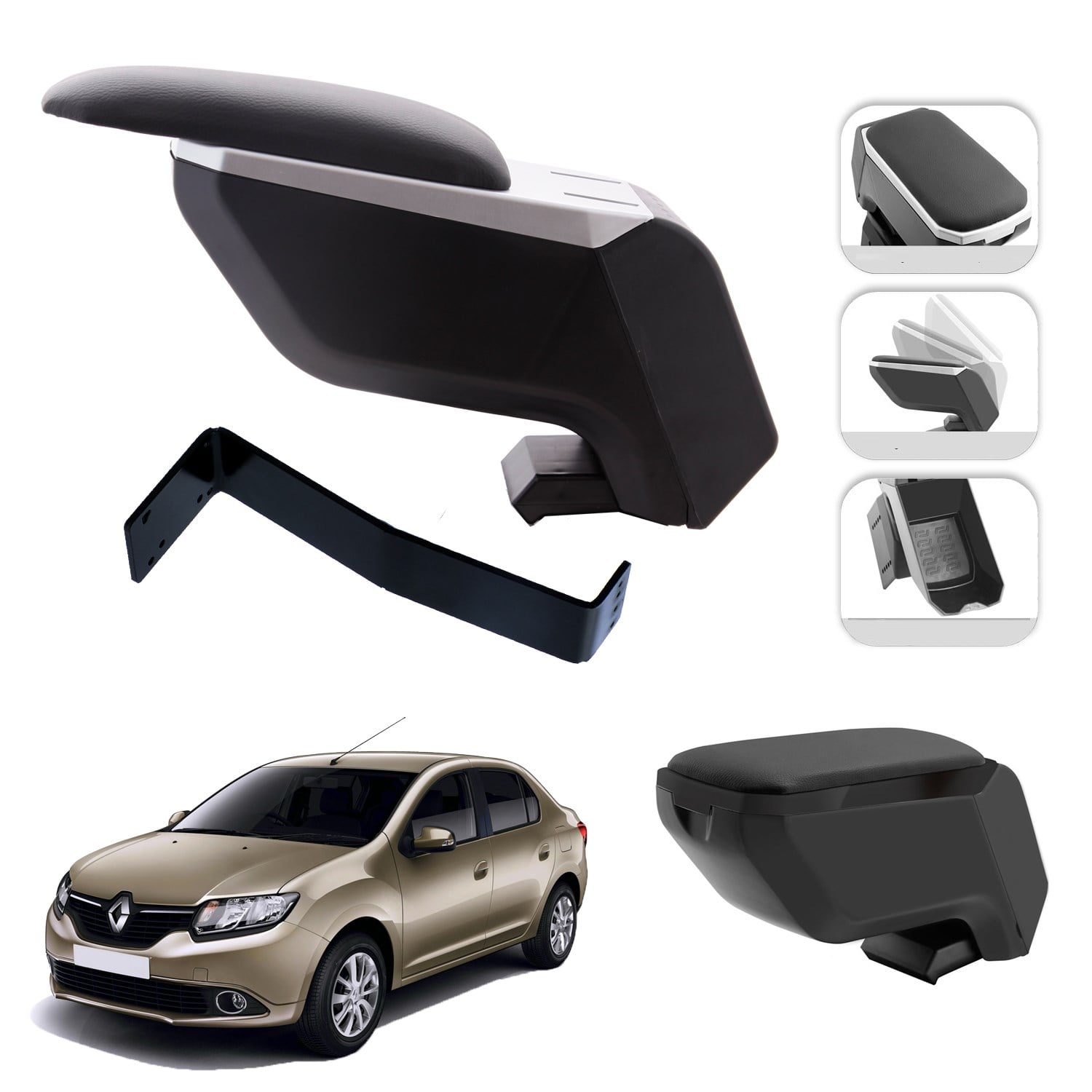 Mis Paket Renault Symbol  2014-2020 Delmesiz Çelik Ayaklı Kolçak + Askılı Koku + Micro Fiber Bez + Torpido Süngeri