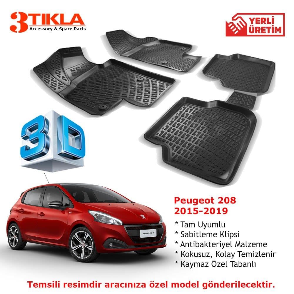 Peugeot 208 2015-2019 Premium 3D Havuzlu Paspas Seti