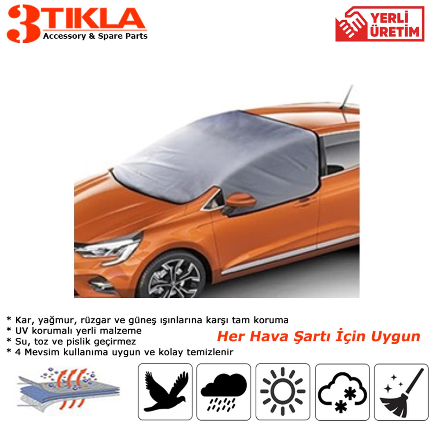 Pratik Çeyrek Branda 4 Mevsim Kullanımlı, Su, Kar, Çamur, Buz ve Toz dan Koruyan Miflonlu Koruyucu araç Örtüsü