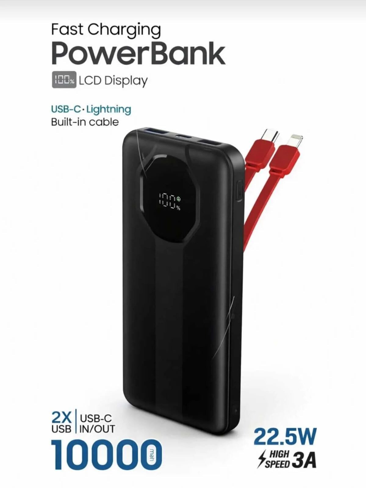 PW-139 10000 mAh 2XUsb 1XPd Hızlı Şarj 22.5W Type-C Lightning Powerbank 