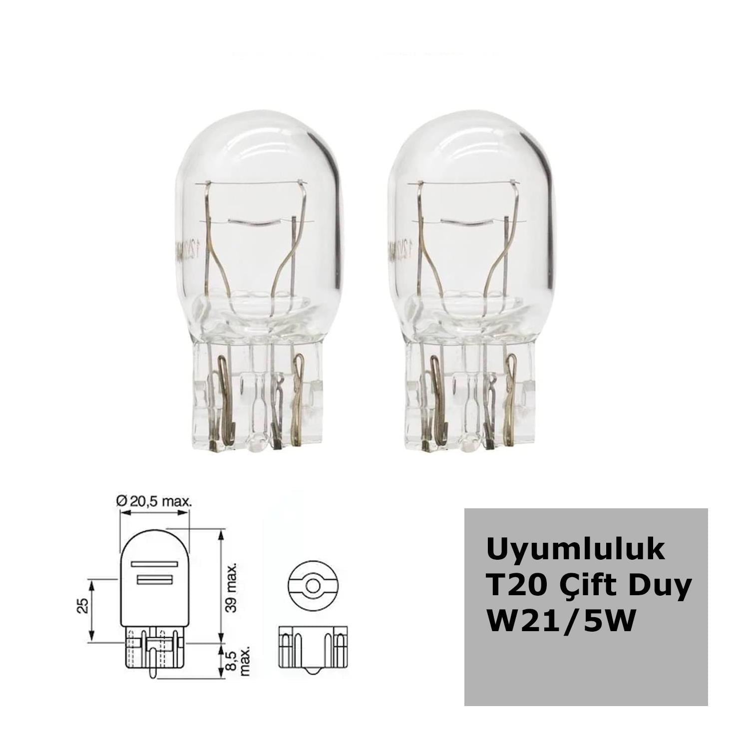 W21 Tip 5W Çift Duylu Halojen Ampul 12V 2 Adet