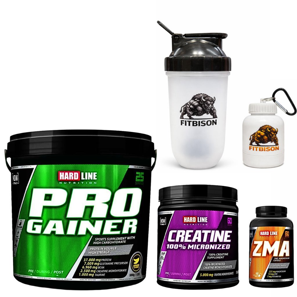 HACİME YÜKLEN + PUMP'LAN + ONAR SERİSİ-Pro Gainer (5000g) + Creatine (100% Micronized) + ZMA (Capsules) + Pro Shaker (700 ml) + Maskot Toz Taşıma Kutusu (100 ml)