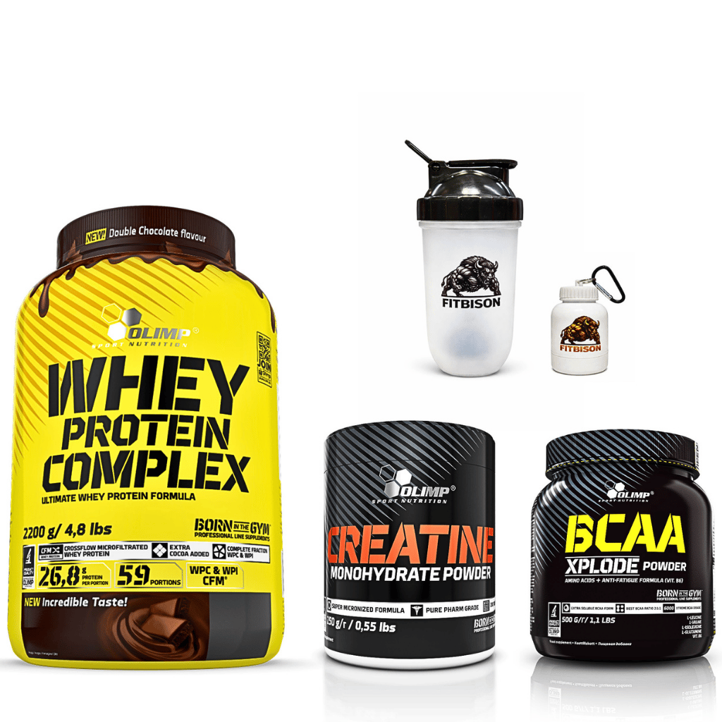 PREMIUM KAS İNŞASINA YÜKLEN + PUMP'LAN + ONAR SERİSİ Paket İçeriği: Olimp Whey Protein Complex + Olimp Creatine Monohydrate Powder + Olimp BCAA Xplode Powder + Pro Shaker (700 ml) + Maskot Toz Taşıma Kutusu (100 ml)