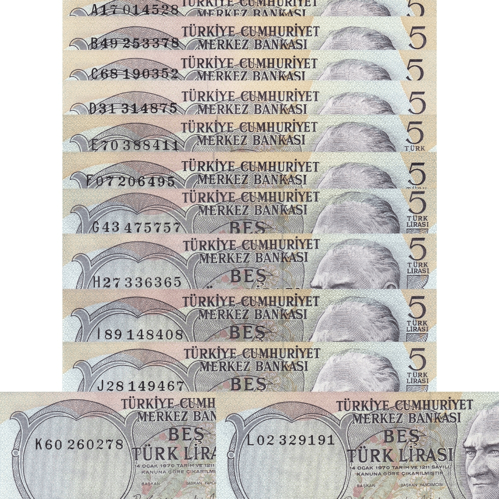 6. Emisyon Harf Takım 5 Lira - ÇİL - 12 Adet