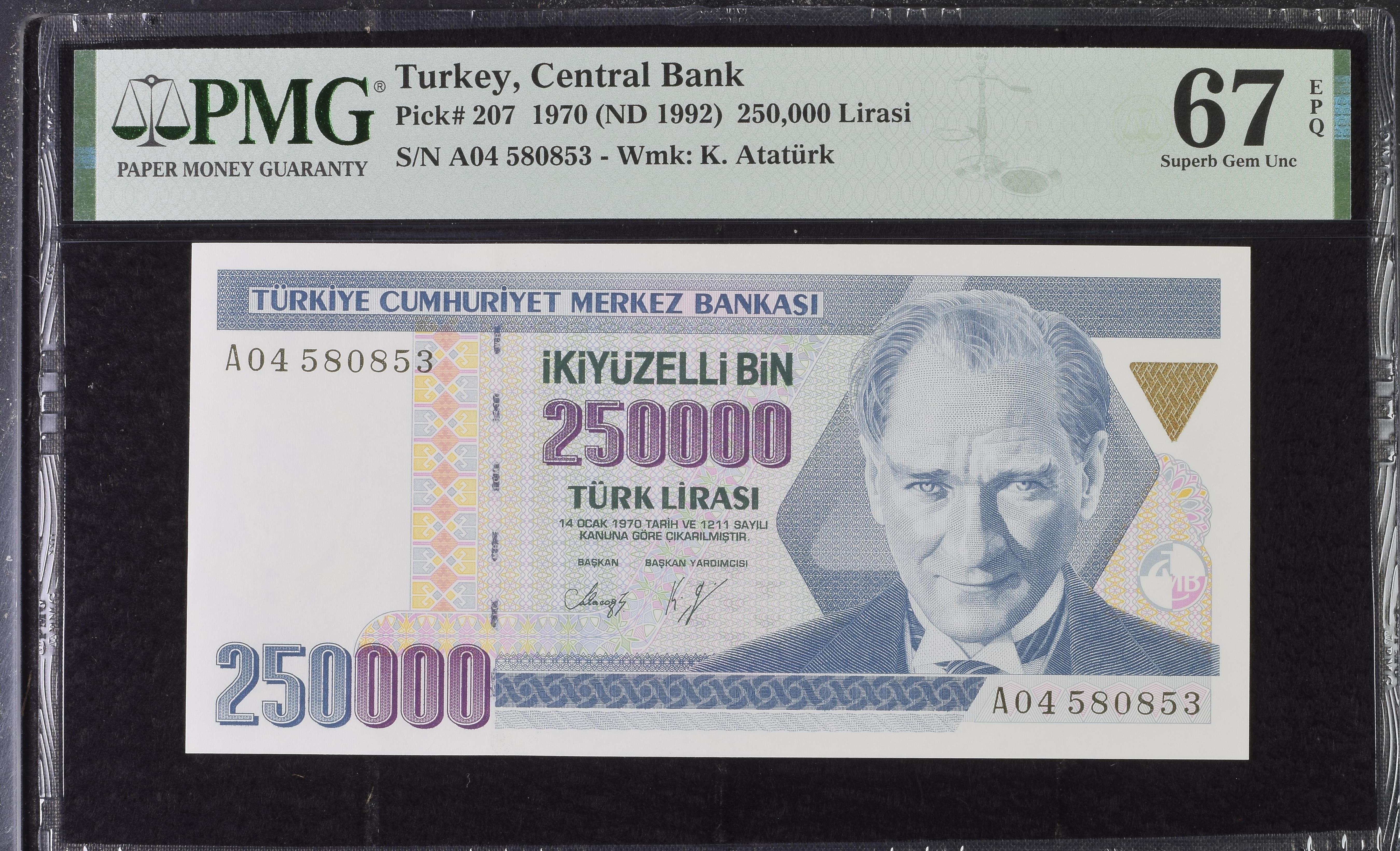 7. Emisyon 1. Tertip 250.000 Lira - ÇİL -  A04 - PMG 67