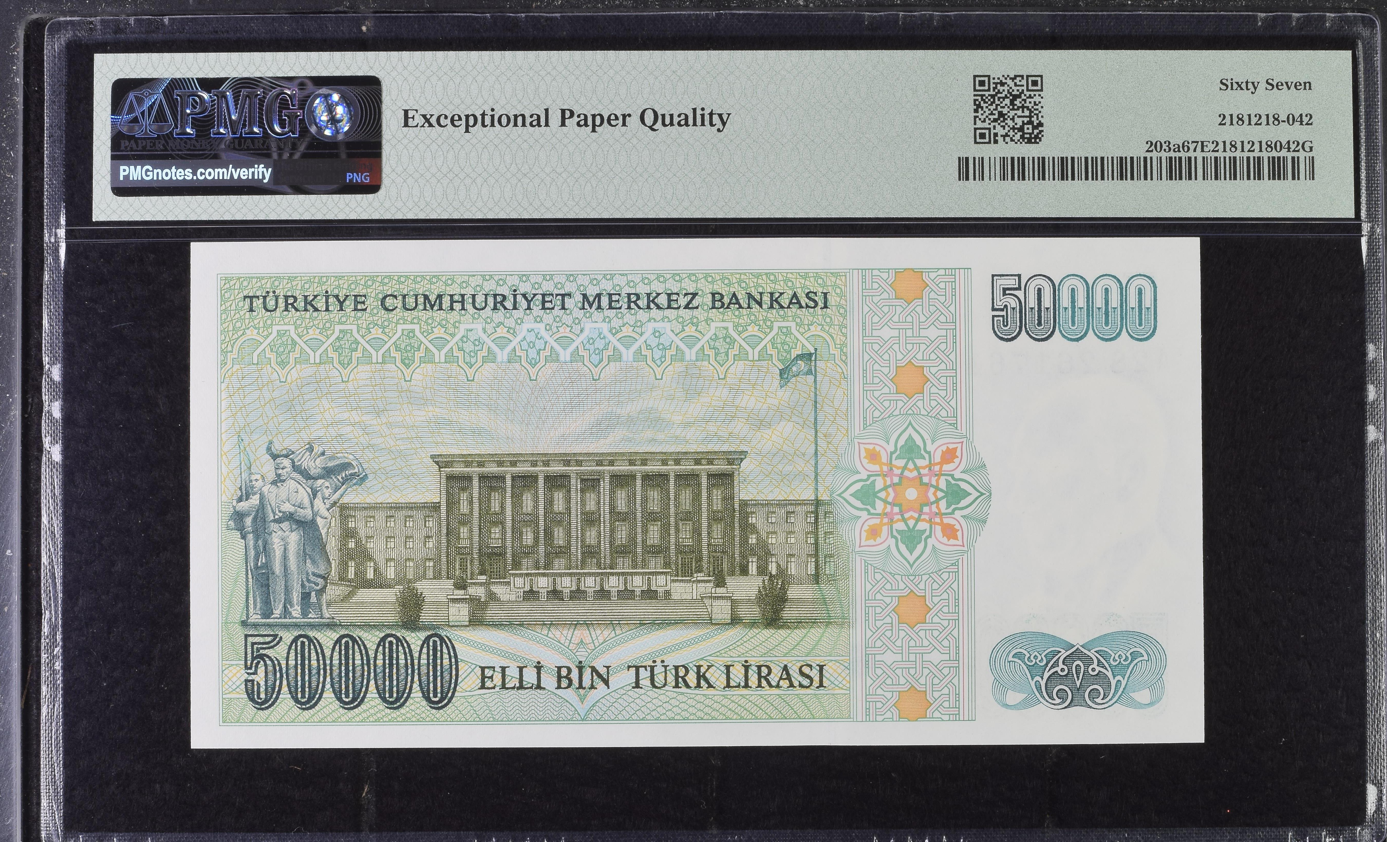 7. Emisyon 1. Tertip 50.000 Lira - A28 - PMG 67