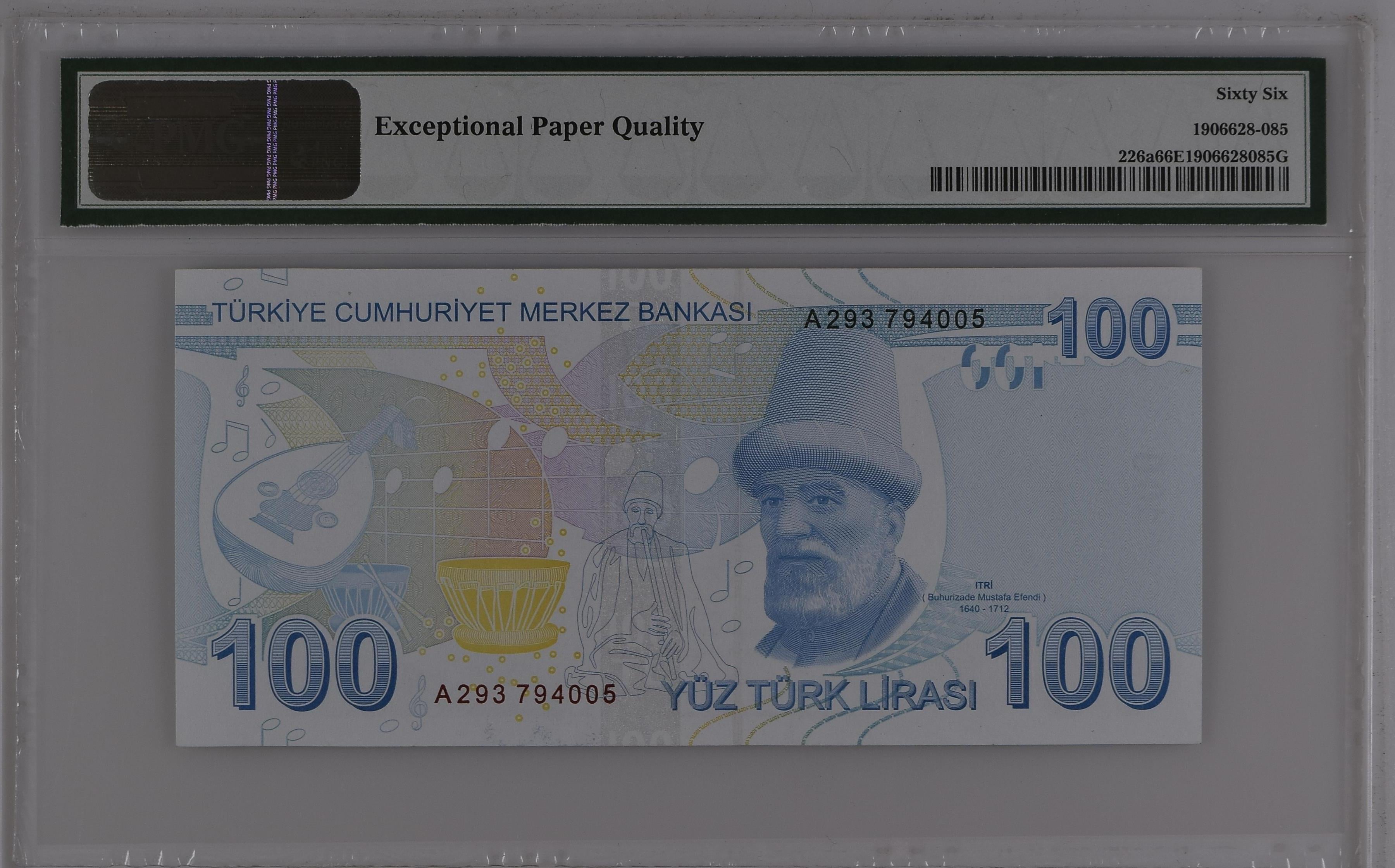 9. Emisyon 1. Tertip 100 Lira - A293 - PMG 66