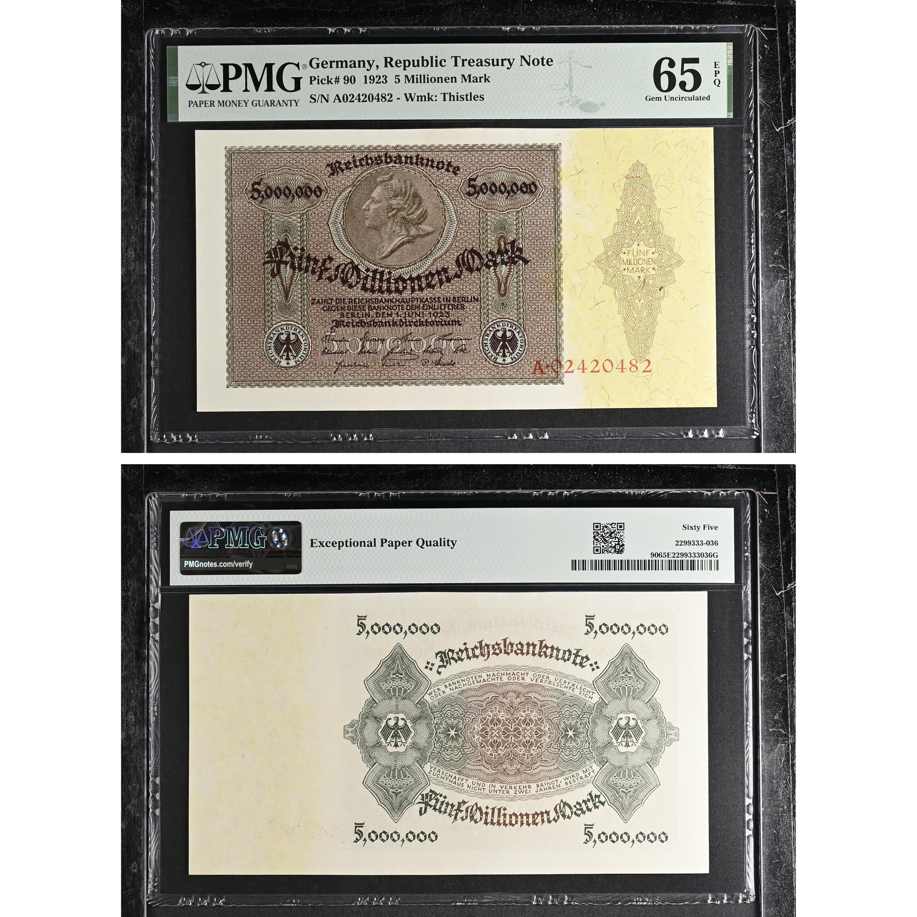 Almanya 5 Milyon Mark - 1923 - ÇİL - PMG EPQ 65