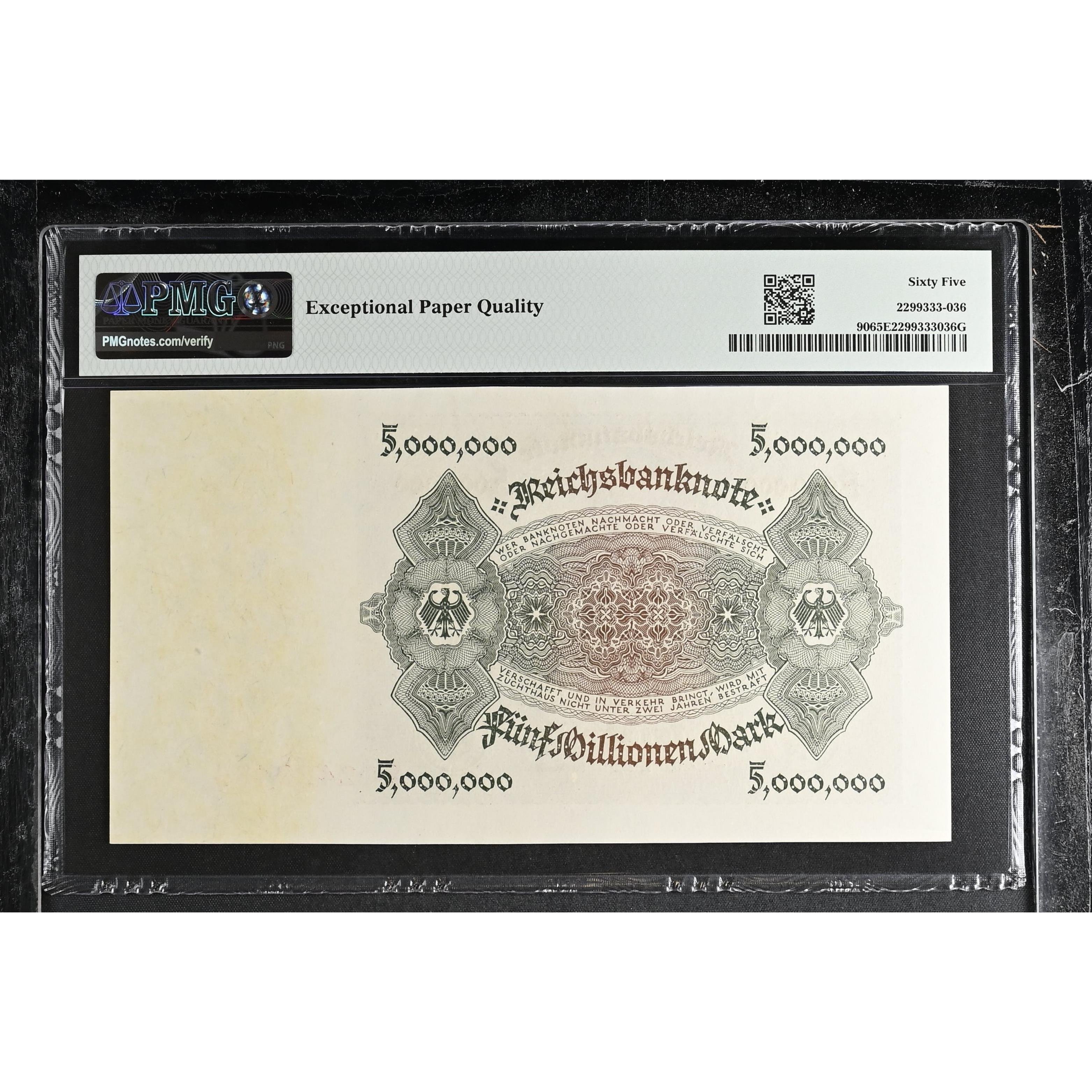 Almanya 5 Milyon Mark - 1923 - ÇİL - PMG EPQ 65
