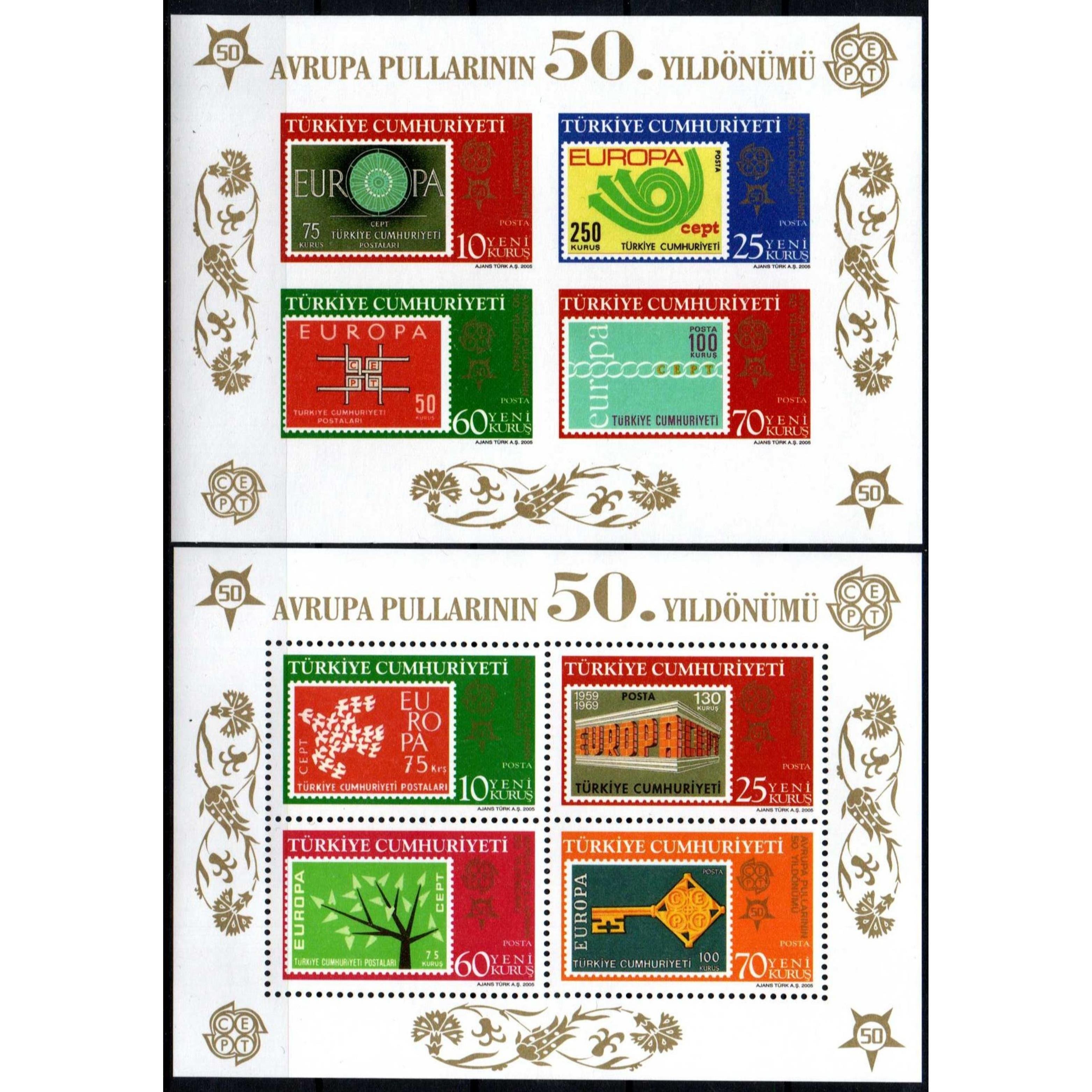 Avrupa Pullarının 50. Yıldönümü Hatıra Blok Pul Takım - 2005 (Dantelli - Dantelsiz)