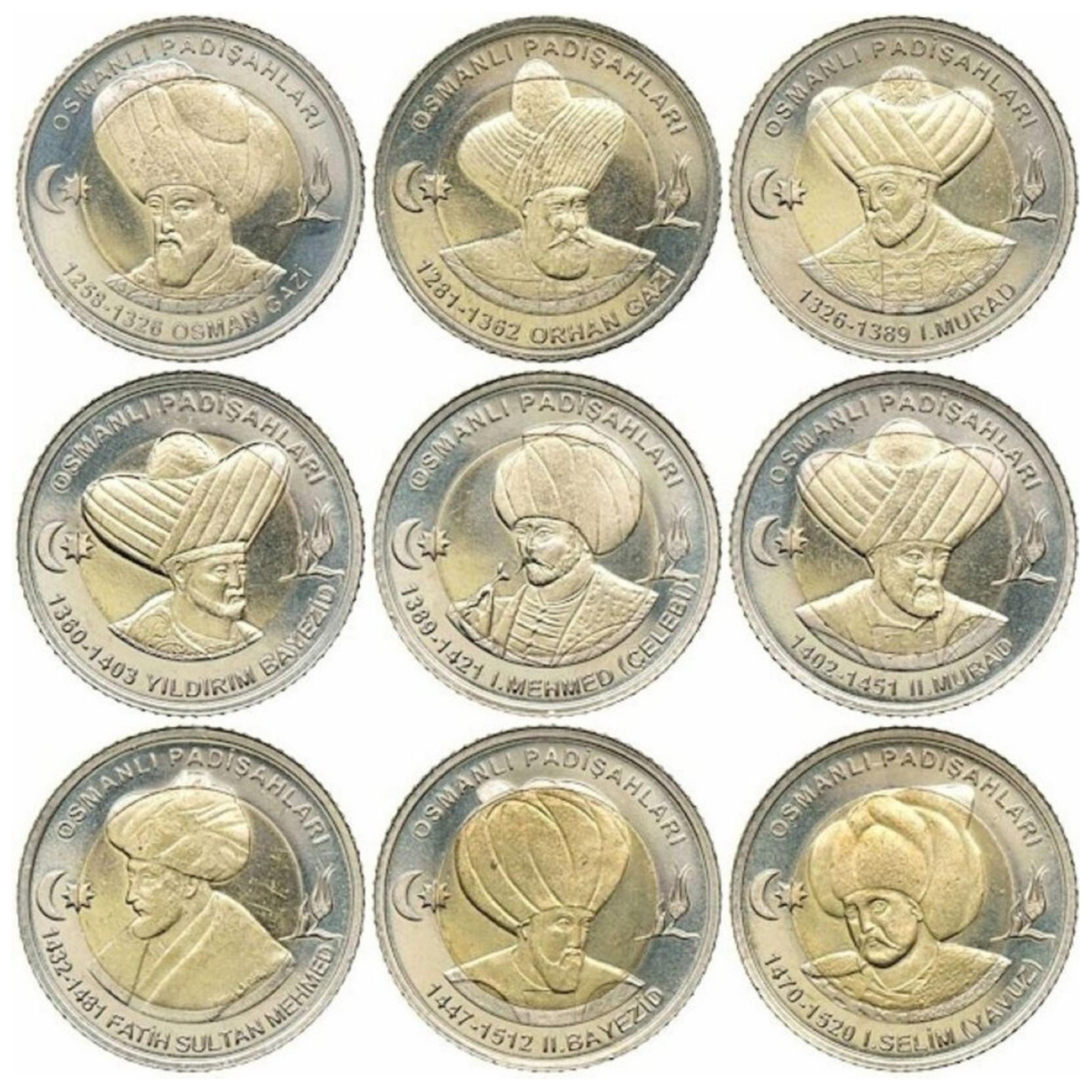 Osmanlı Padişahları Bimetal Hatıra Para Serisi 1-9