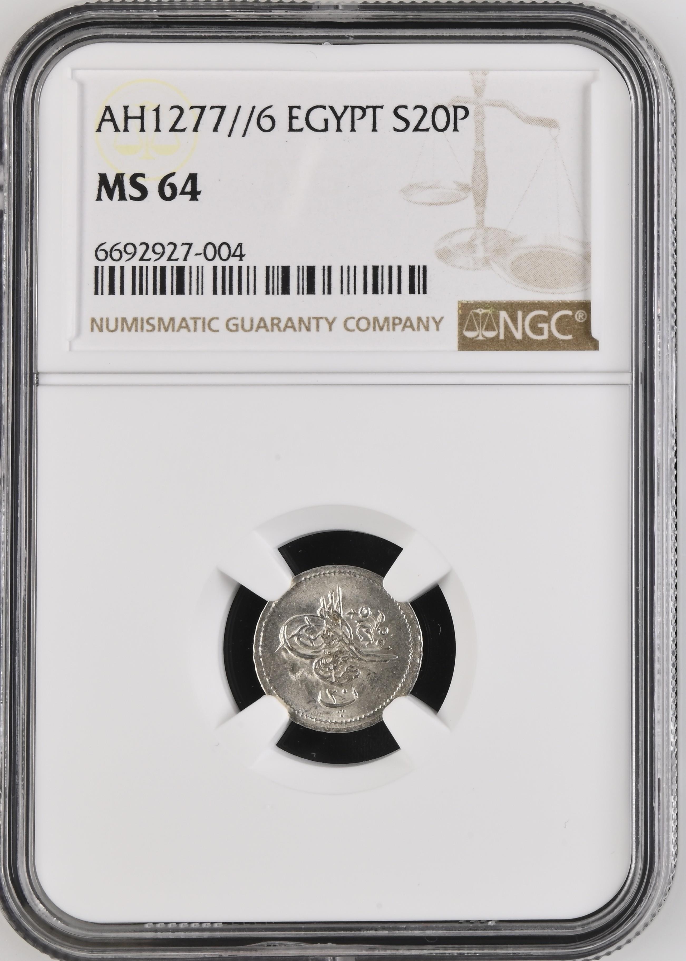 Sultan Abdülaziz 1277/6 Mısır 20 Para - ÇİL - NGC MS64
