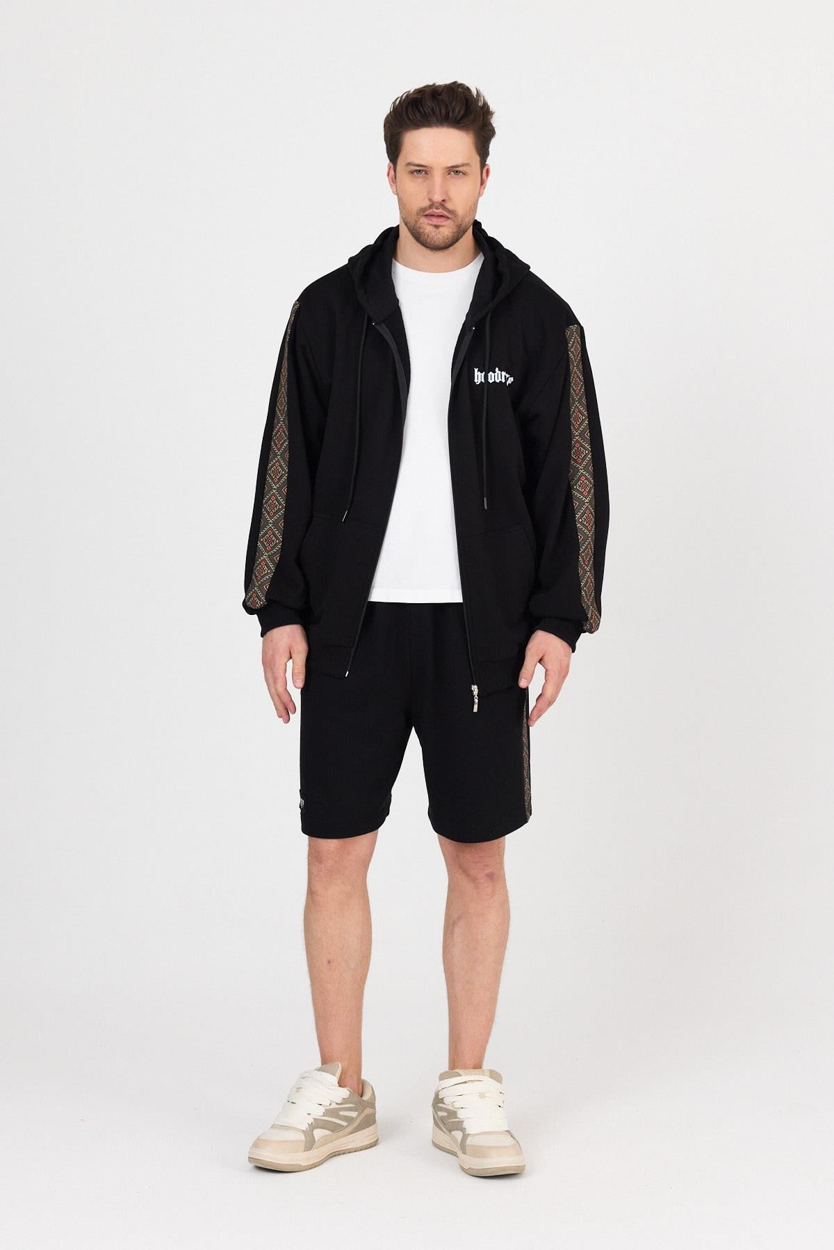 Erkek Etnik Garnili Kapüşonlu Sweat