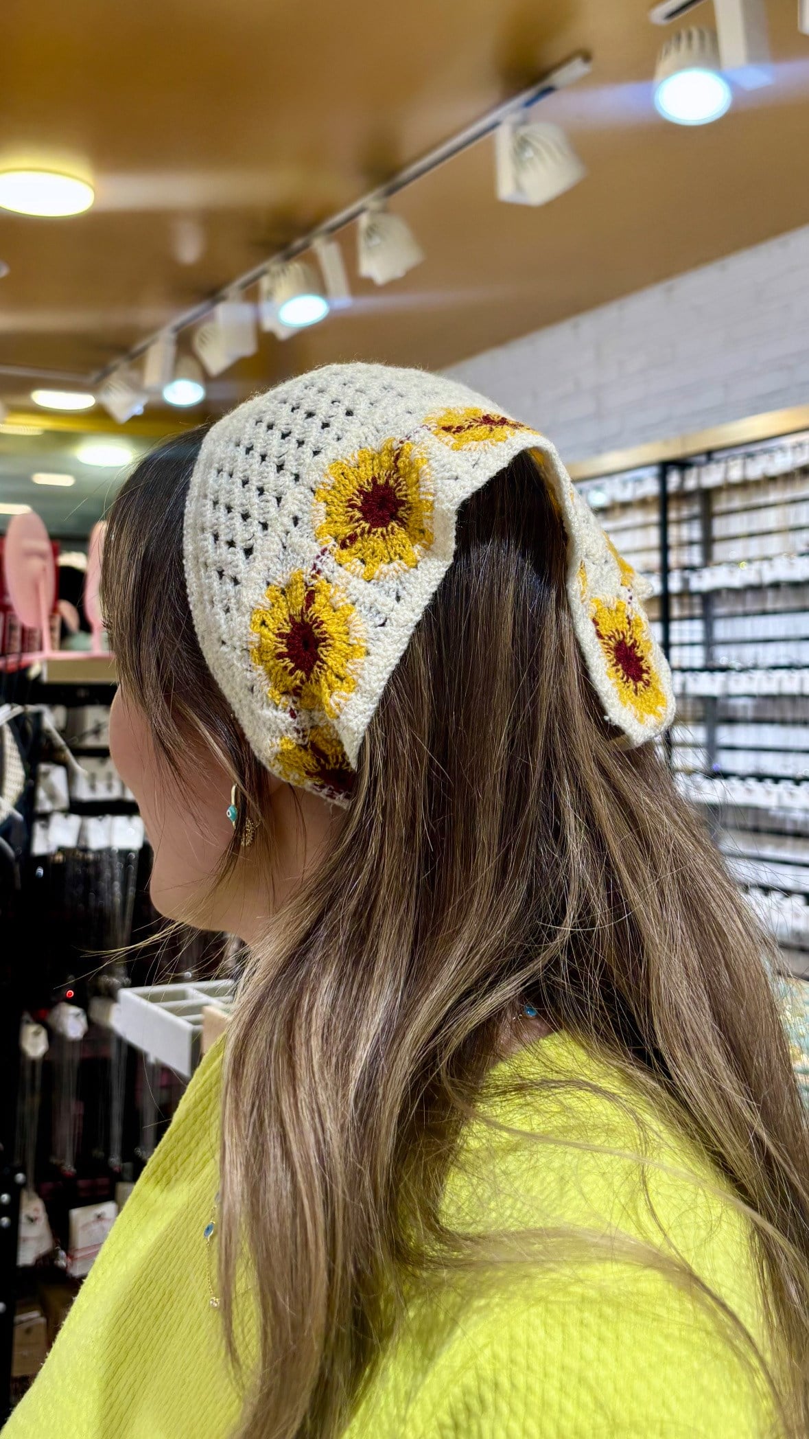 Ayçiçeği Desenli Örgü Bandana