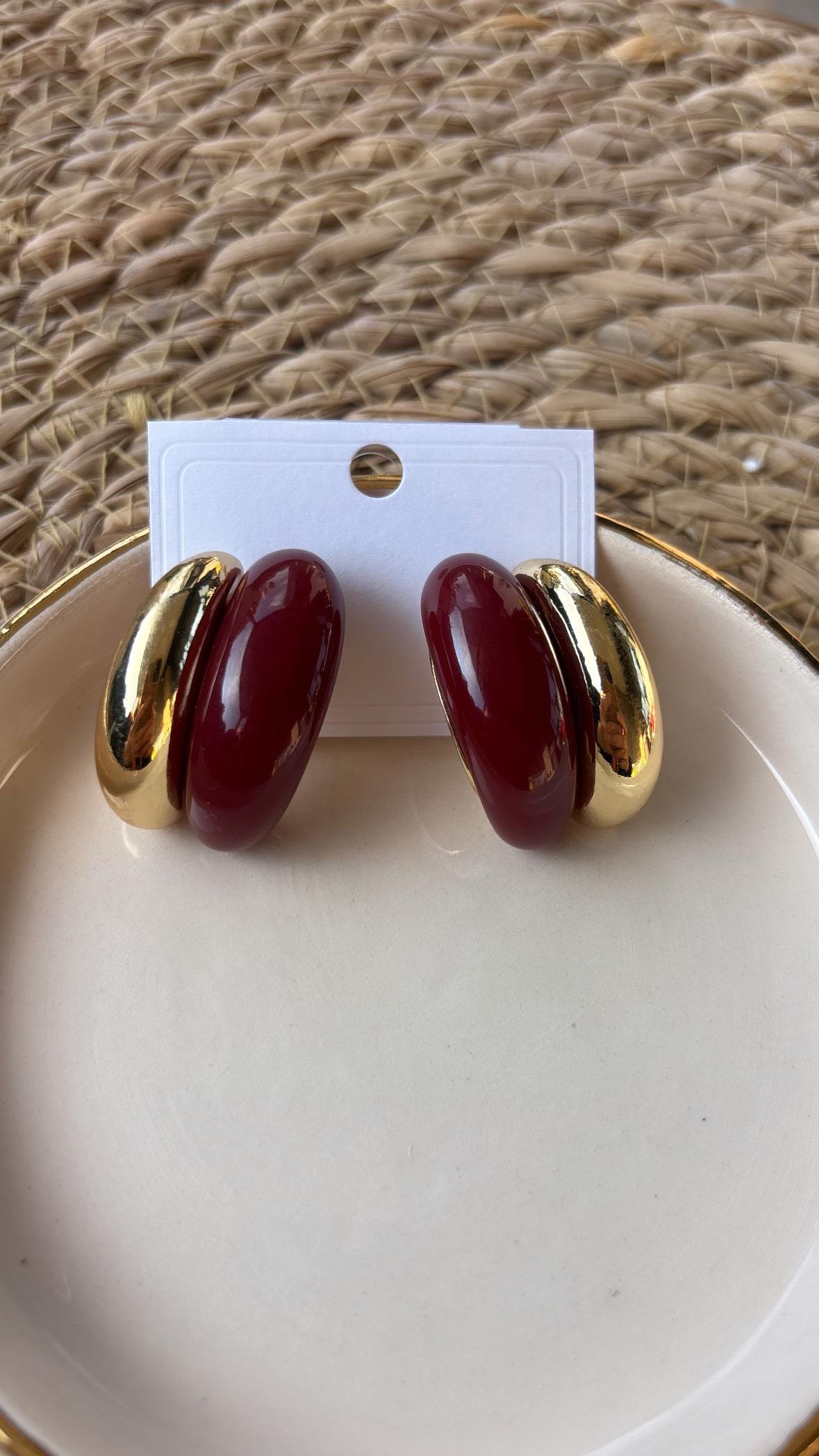 Bordo Gold İkili Küpe