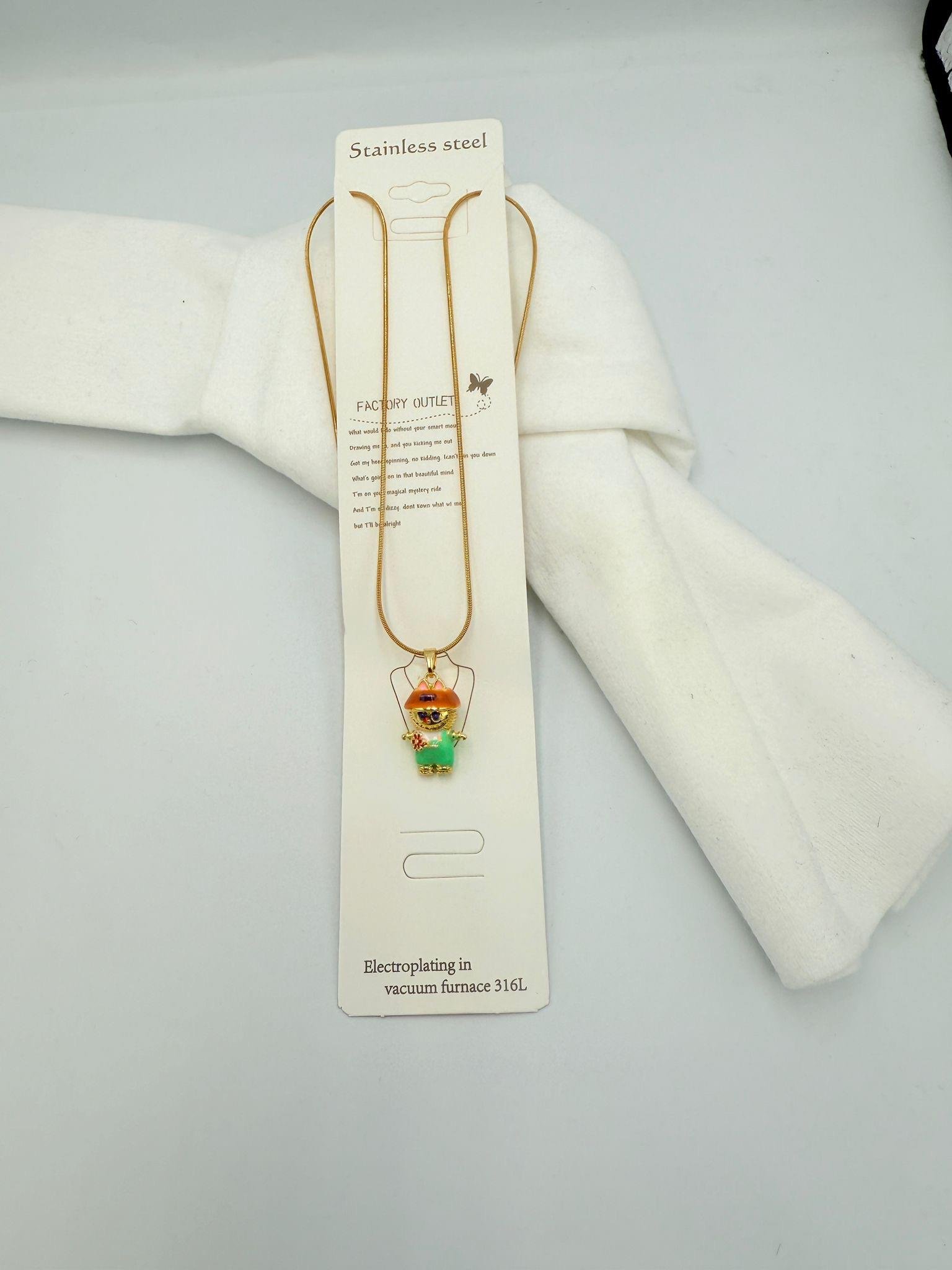 Çelik Labubu Yeşil Kolye