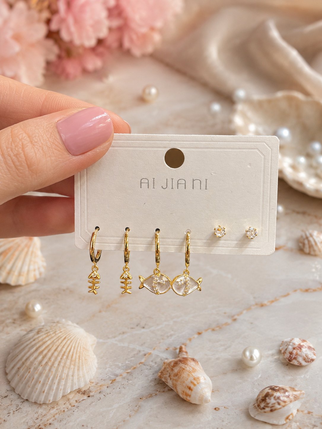 Çoklu Gold Balıklı Küpe
