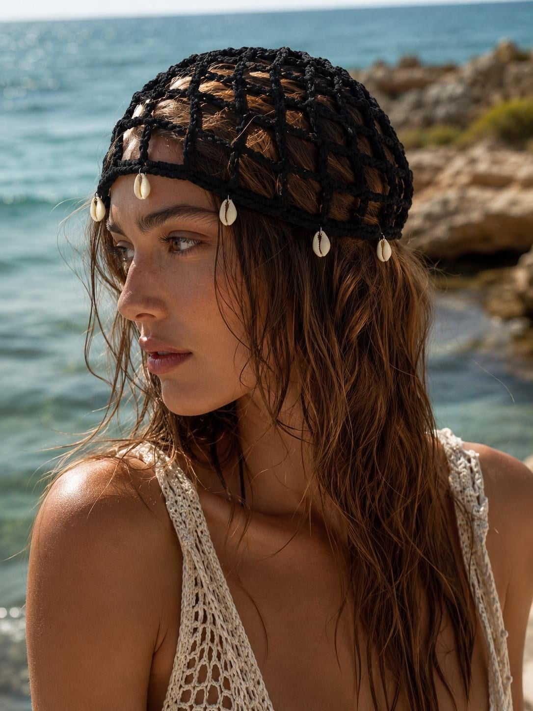 Siyah Deniz Kabuklu Örgü Bandana