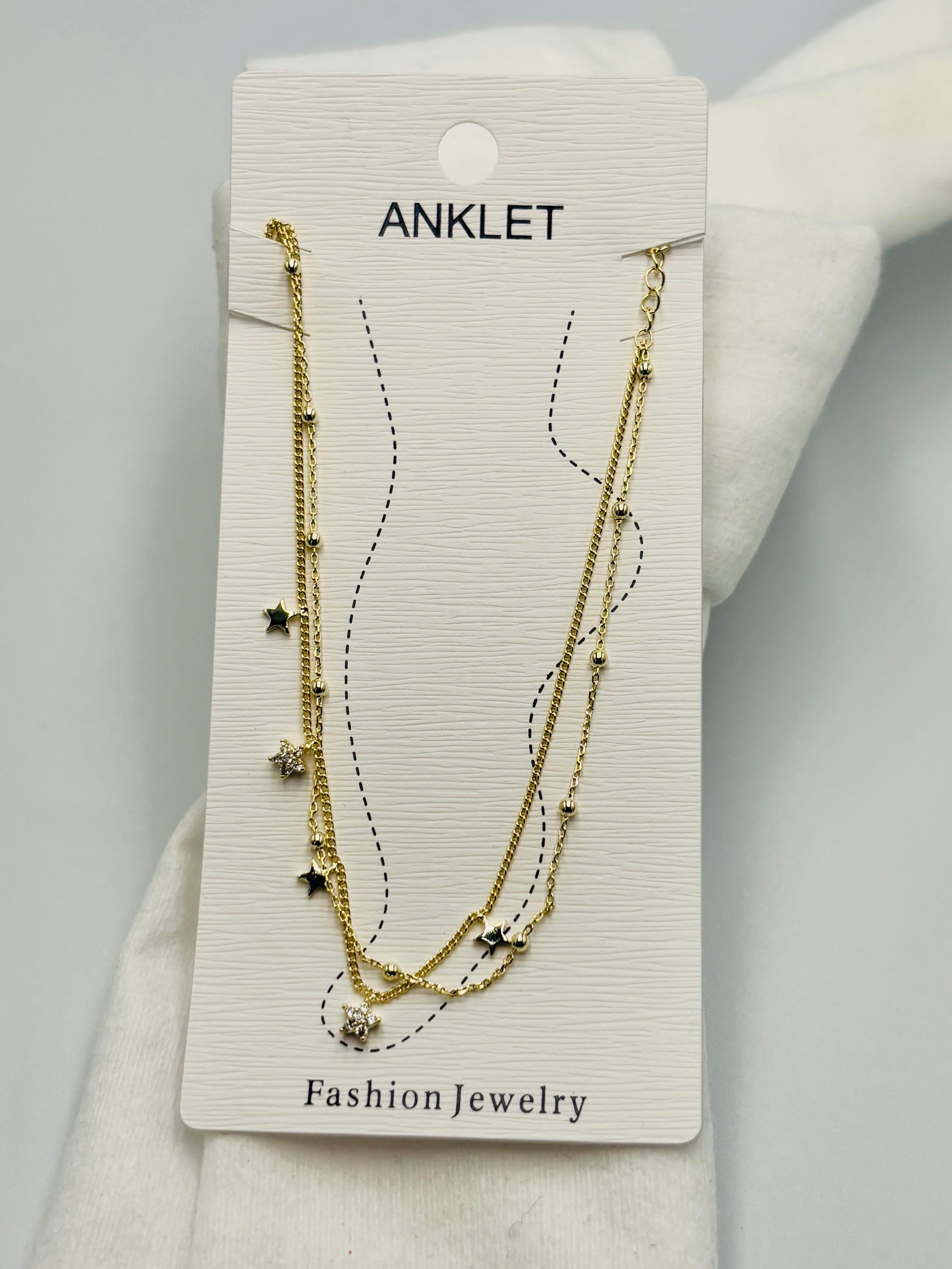 Yıldızlı Çift Zincirli Gold Halhal