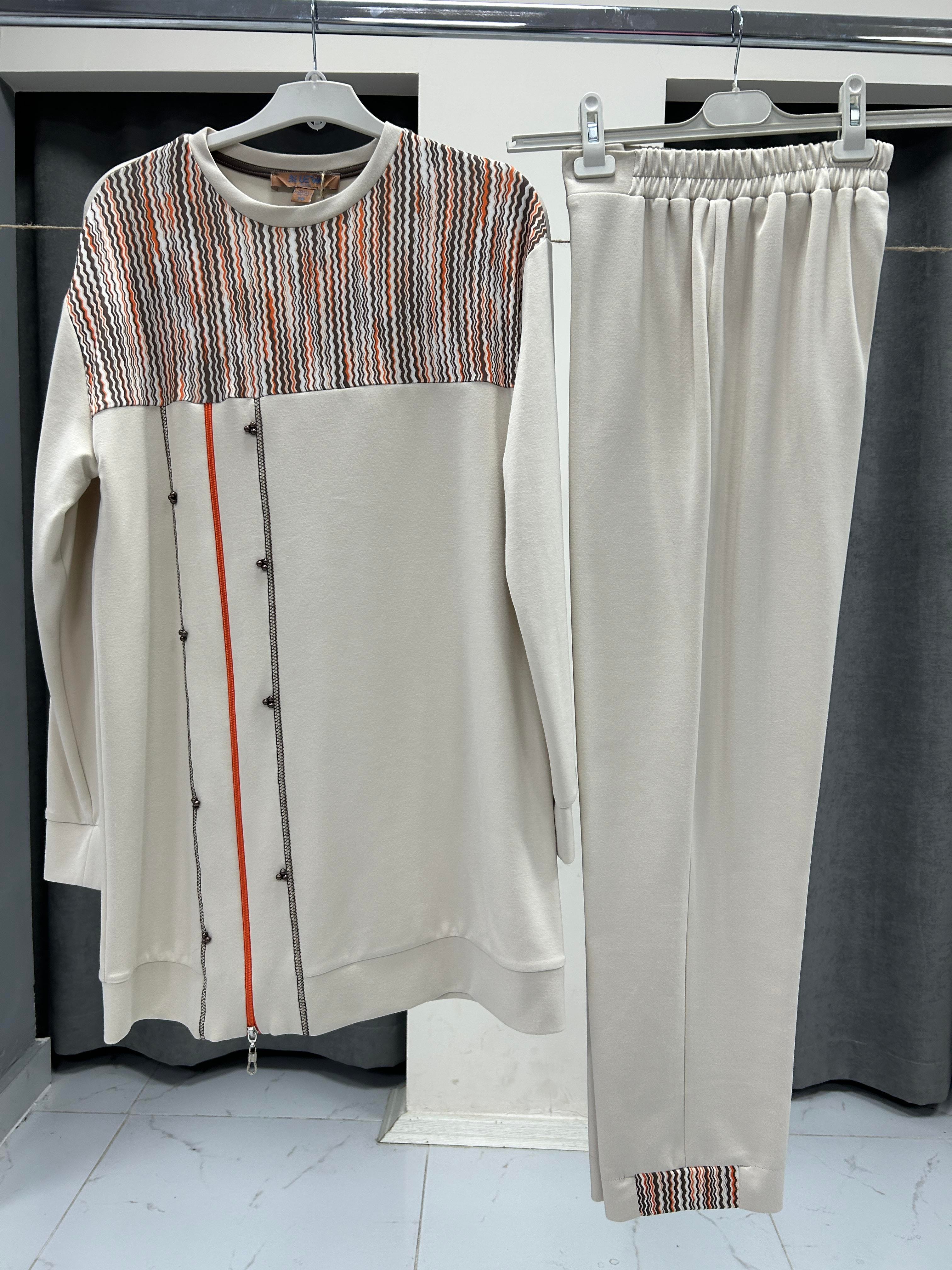 2717-TP-25Y BLUEVA BAMBU MODAL TUNİK PANTOLONLU TAKIM - BEJ