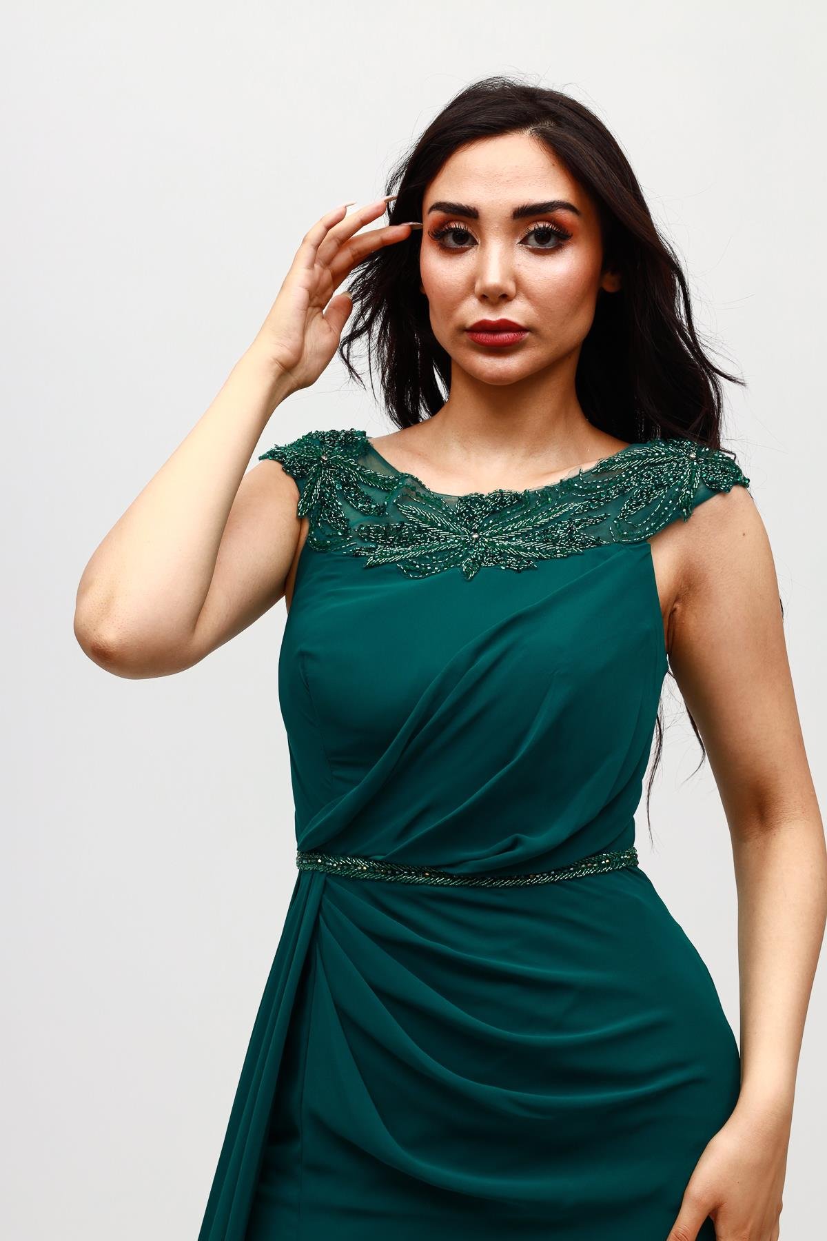 Helin Yakası Taş İşlemeli Abiye