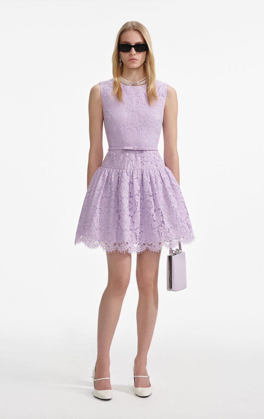 Purple Lace Belted Mini Dress