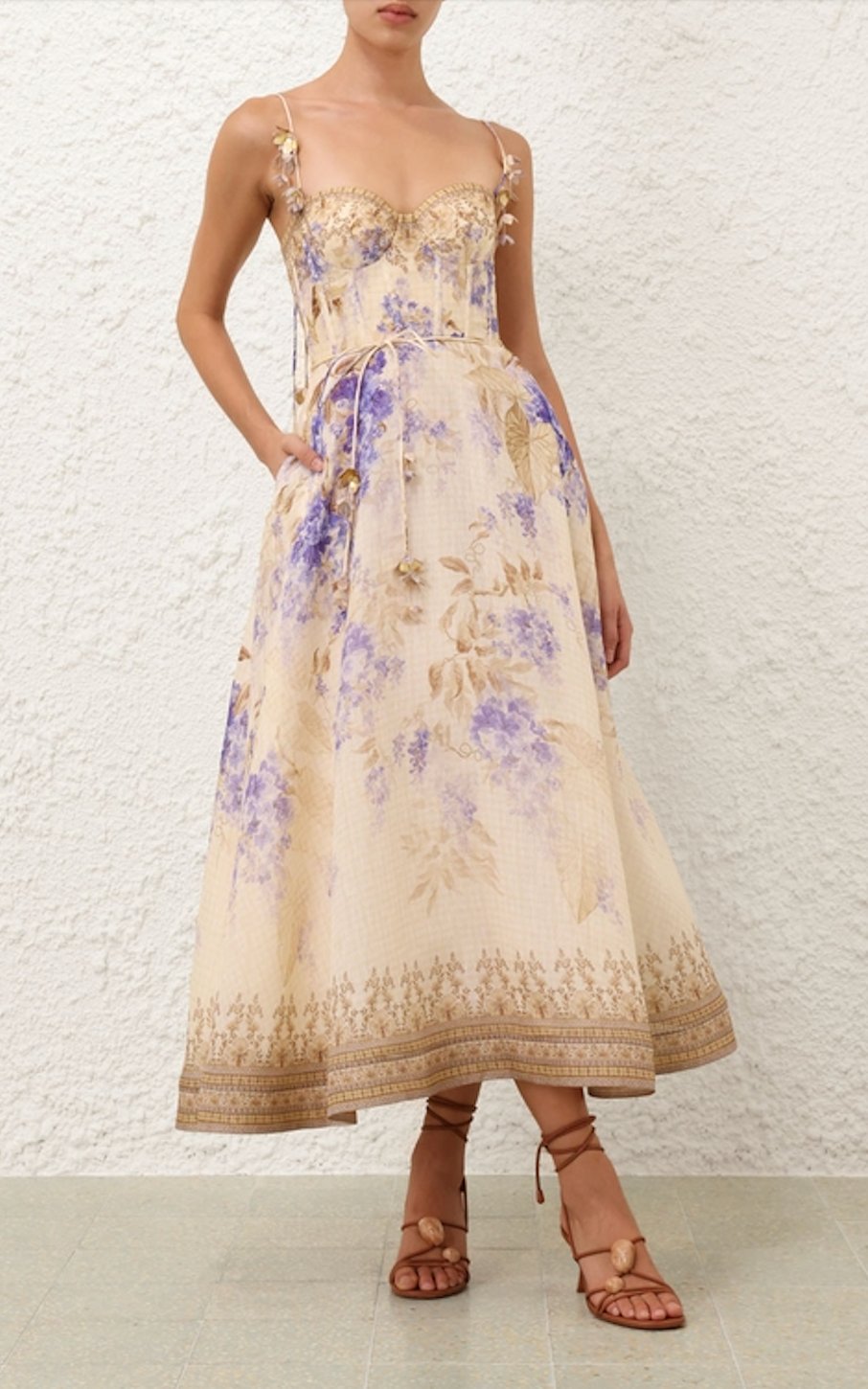 Designer Floral Appliqued Midi Dress