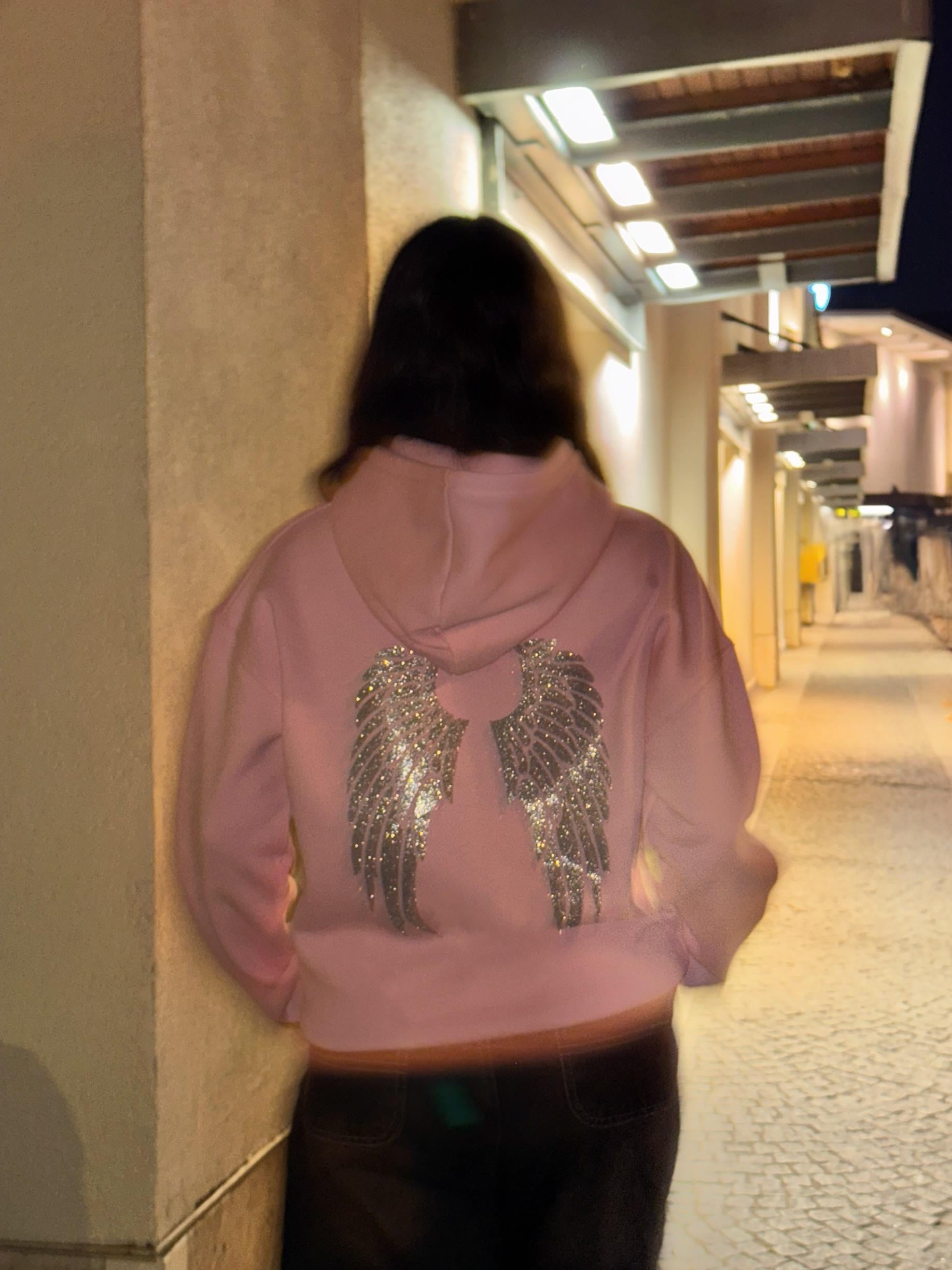 Sim Baskı Angel Pembe Sweatshirt