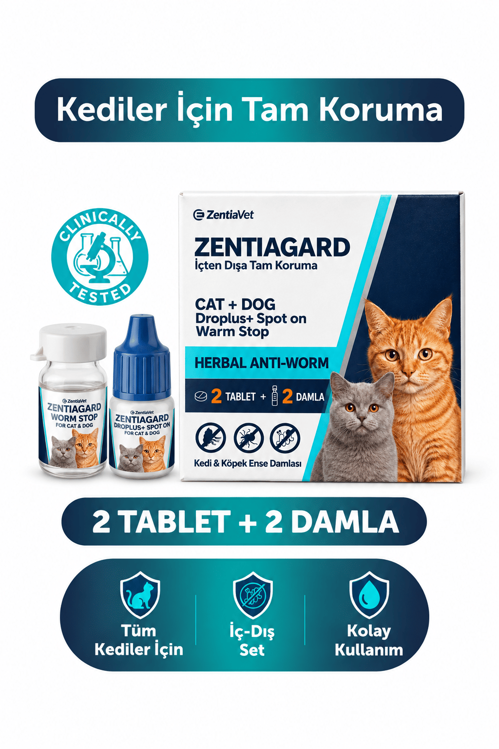 2 li Set Kedi İç Dış Parazit Bitkisel İç Dış Damlası Yağı Kedi İç Dış Anti Parazit Bit Pire Kene Damla