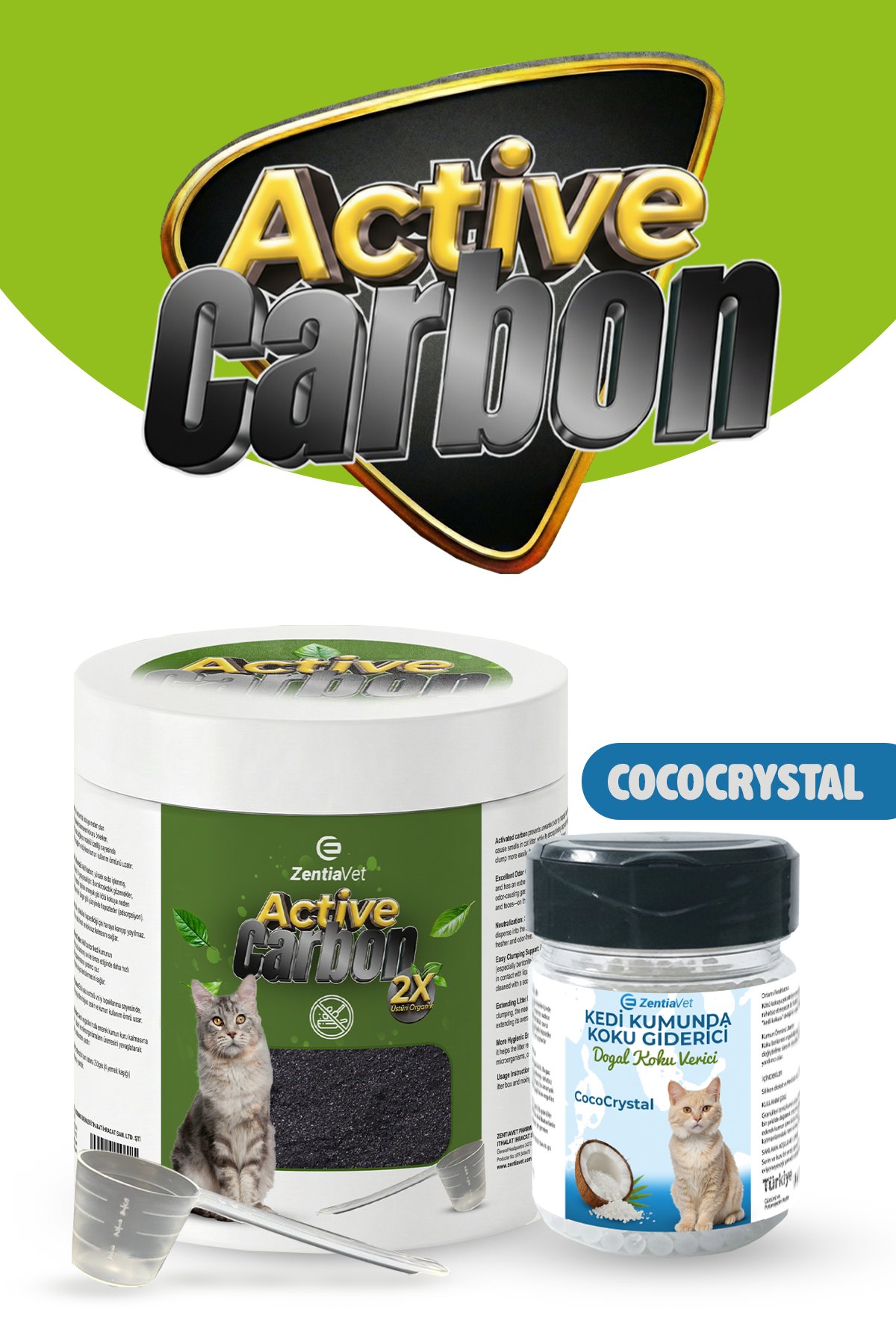 Active Carbon Kedi Kumu Koku Giderici Aktif Karbon ve CocoCrystal (Hindistan Cevizi Kokusu)