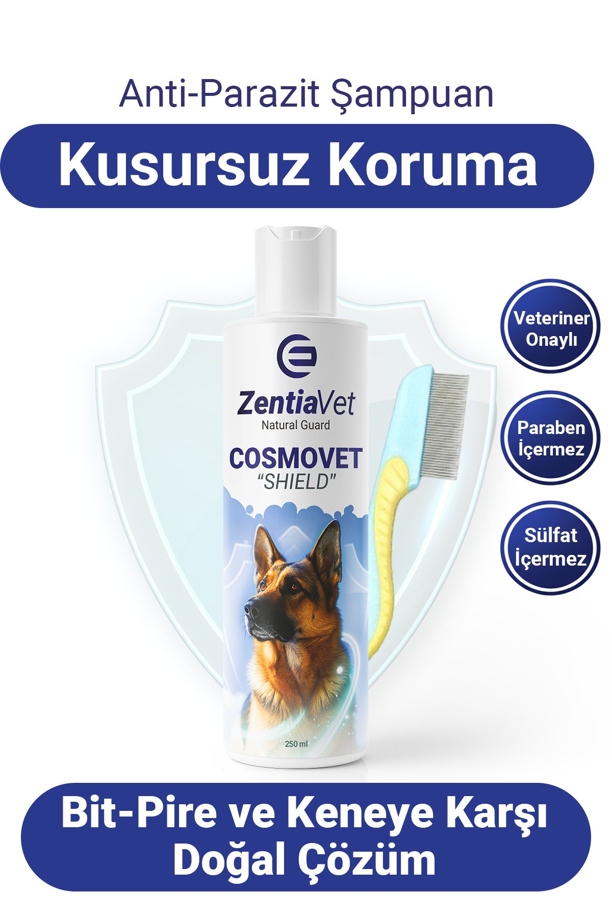 Bit Tarağı Hediyeli Bit Arındırıcı Köpek Şampuanı, Bit Pire Parazit Kene Önleyici Köpek Şampuan