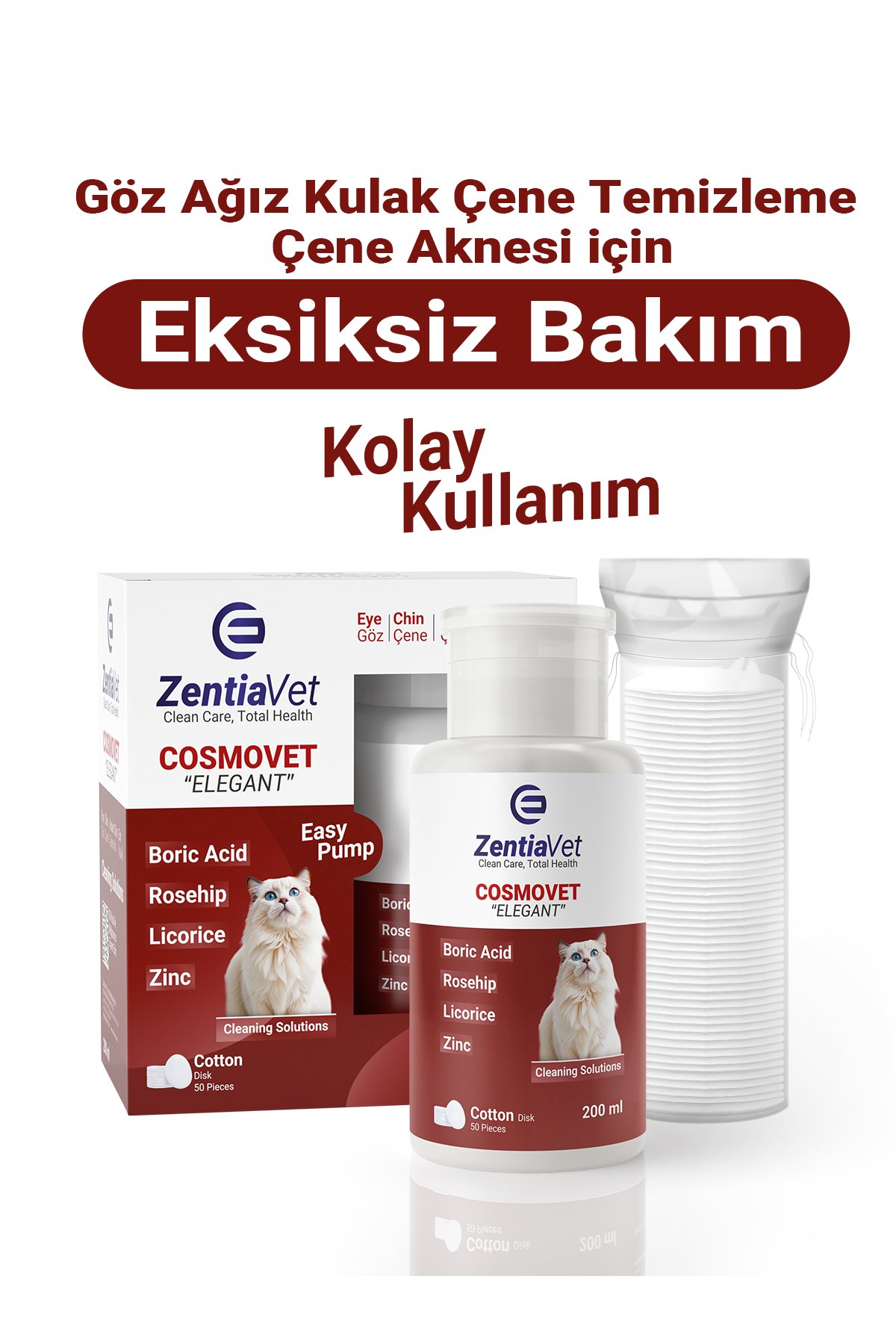 COSMOVET ELEGANT 200 ML Kedi Göz-Çene-Çene  Altı ve Kulak Bakım Temizleme Solüsyonu