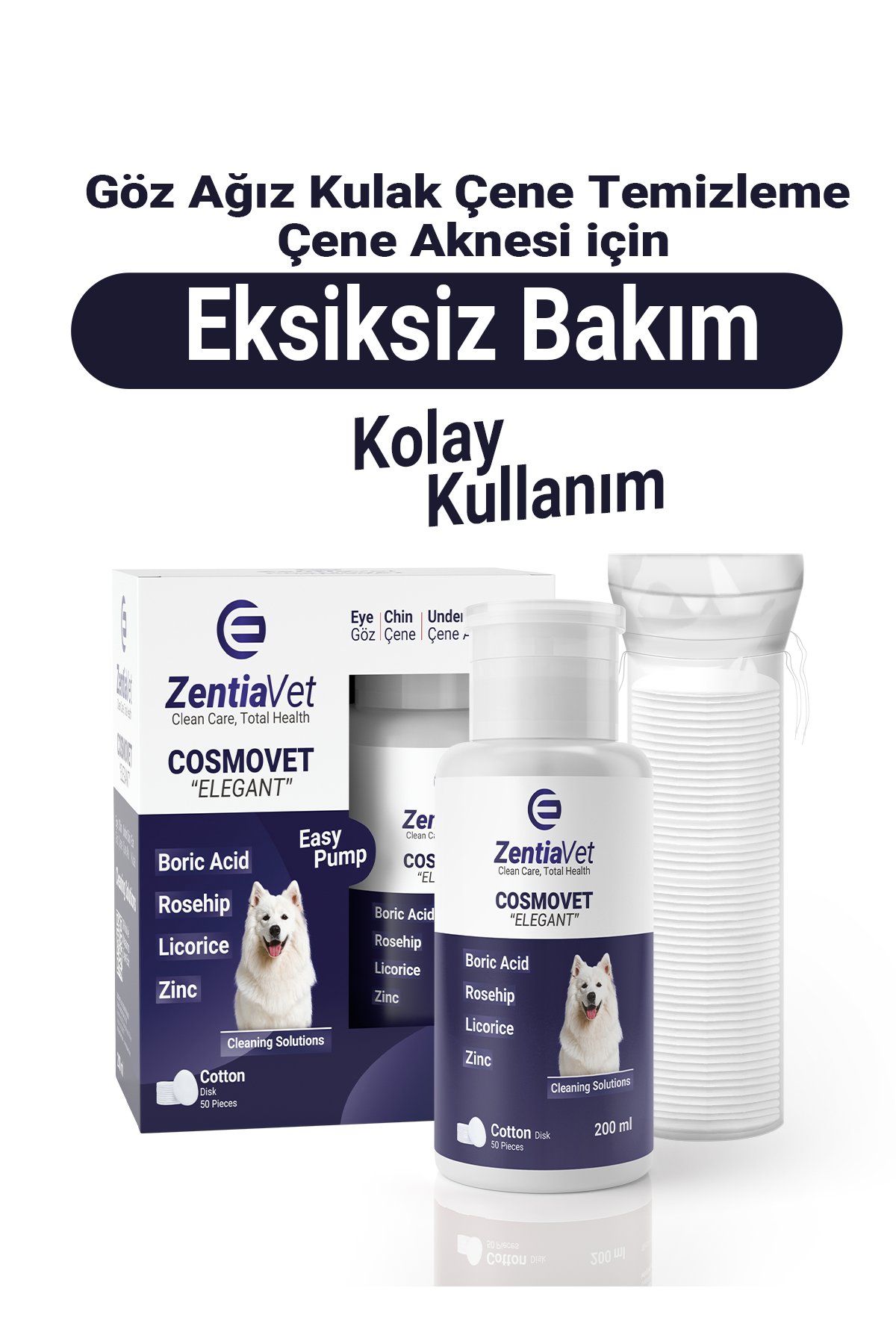 COSMOVET ELEGANT 200 ML Köpek Göz-Çene-Çene  Altı ve Kulak Bakım Temizleme Solüsyonu 