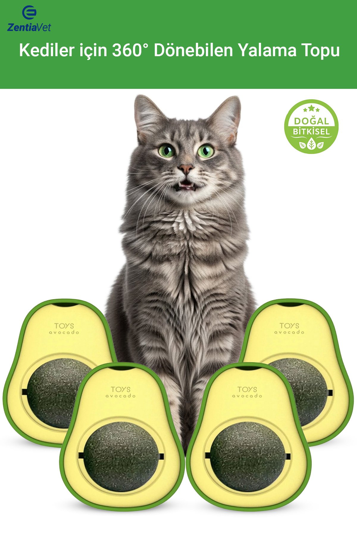 Doğal & Yenilebilir Kedi Nanesi Otu Avokado Kedi Çimi Özel Yapışkanlı 360° Dönen Catnip Yalama Topu