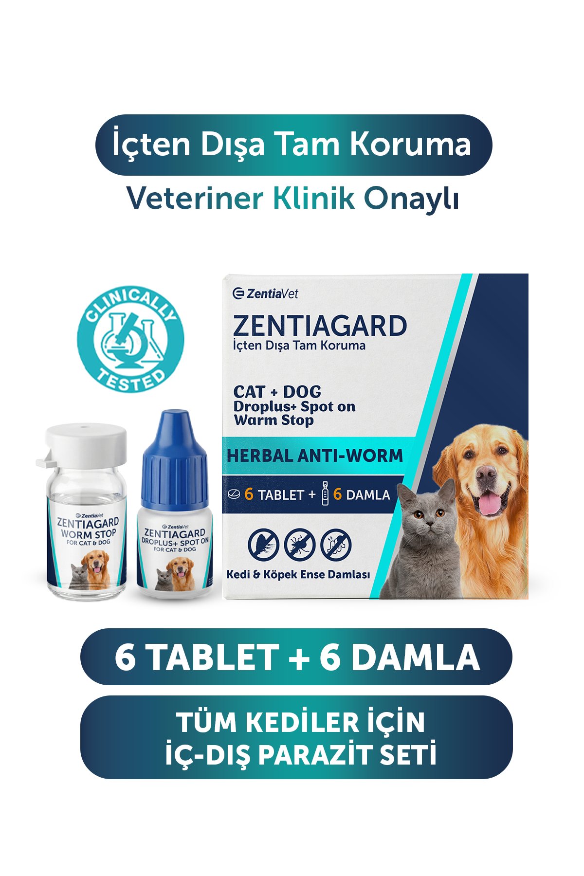 Kedi İç Dış Anti Parazit Uzaklaştırıcı Ense Deri Bitkisel Damla Ödül Tablet Seti Bit Pire Giderici