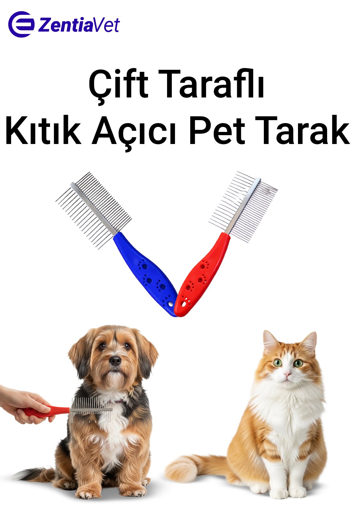Kedi ve Köpek Çift Taraflı Kıtık Açıcı Tarak