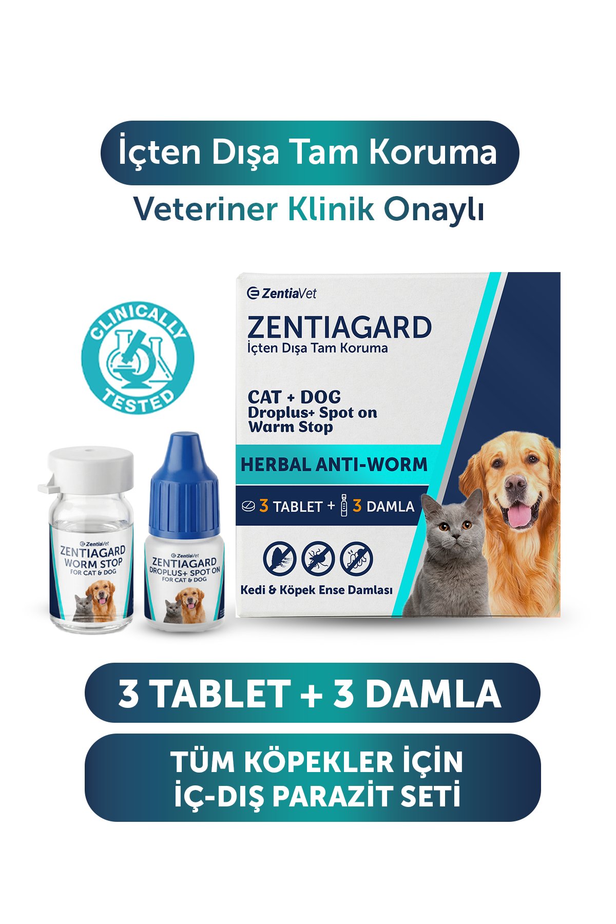 Köpek Dış Parazit Ense Deri Damlası Köpek Bit Kene Pire Anti Parazit Uzaklaştırıcı Bitkisel Damla ve İç Parazit Tablet