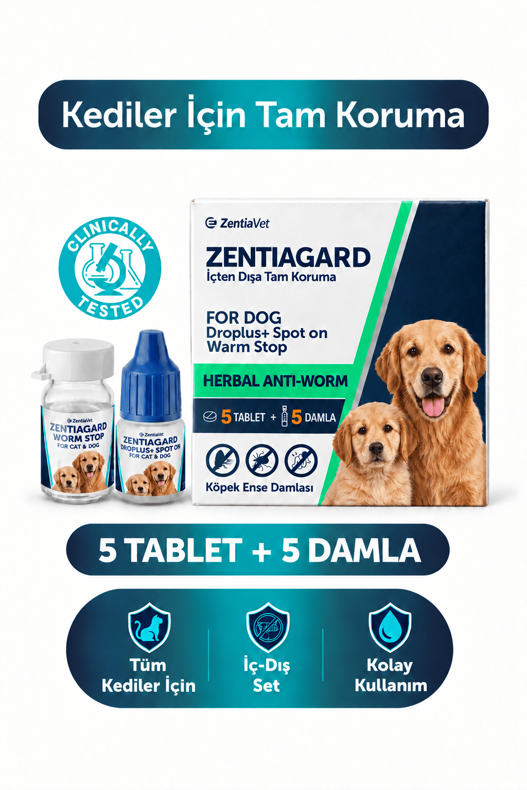 Köpek İç Dış Parazit Bitkisel Damla Yağı Droplus Köpek Pire Bit Kene Damlası  Seti 5-Tablet 5