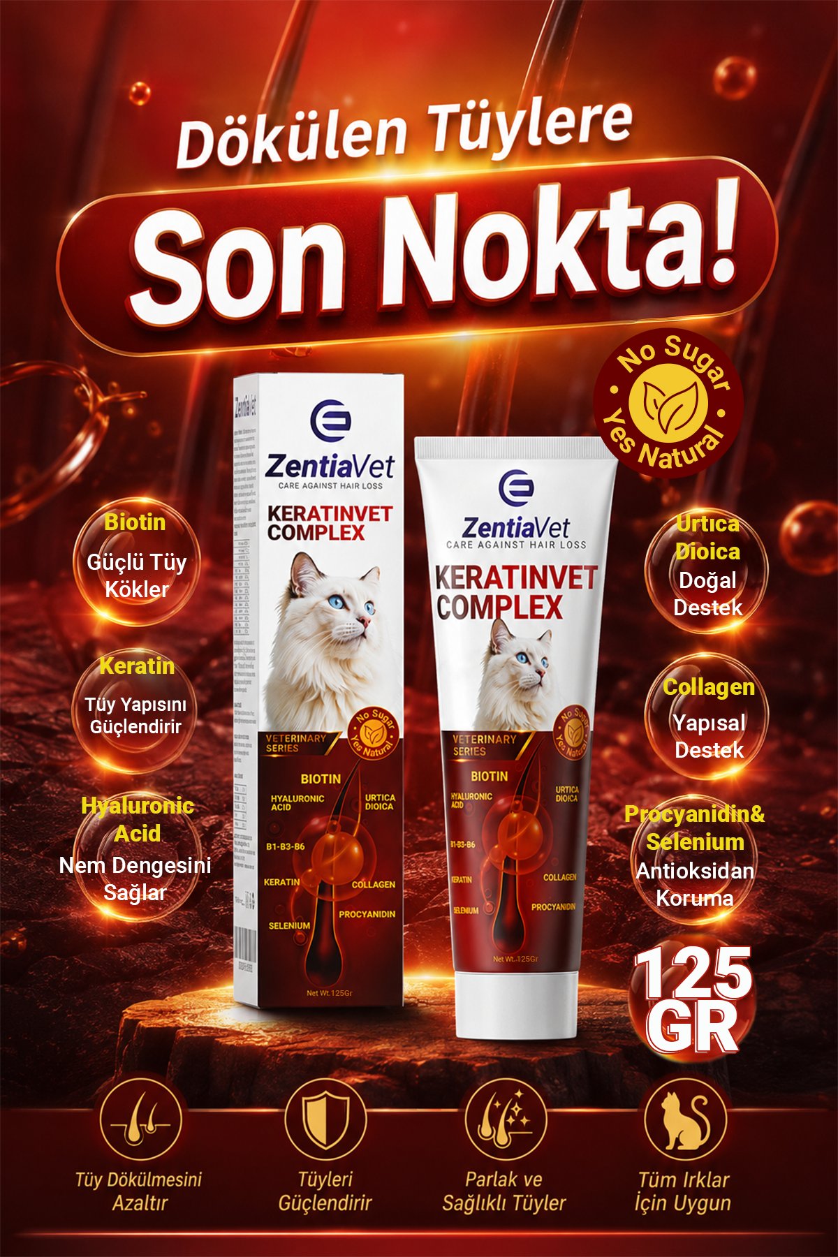 Tüy Dökülme Engelleyici Kedi Maltı, Tüy Yumağı ve Kusma Önleyici, Multivitamin,  Sindirim Destekleyici Kedi Malt Macun 