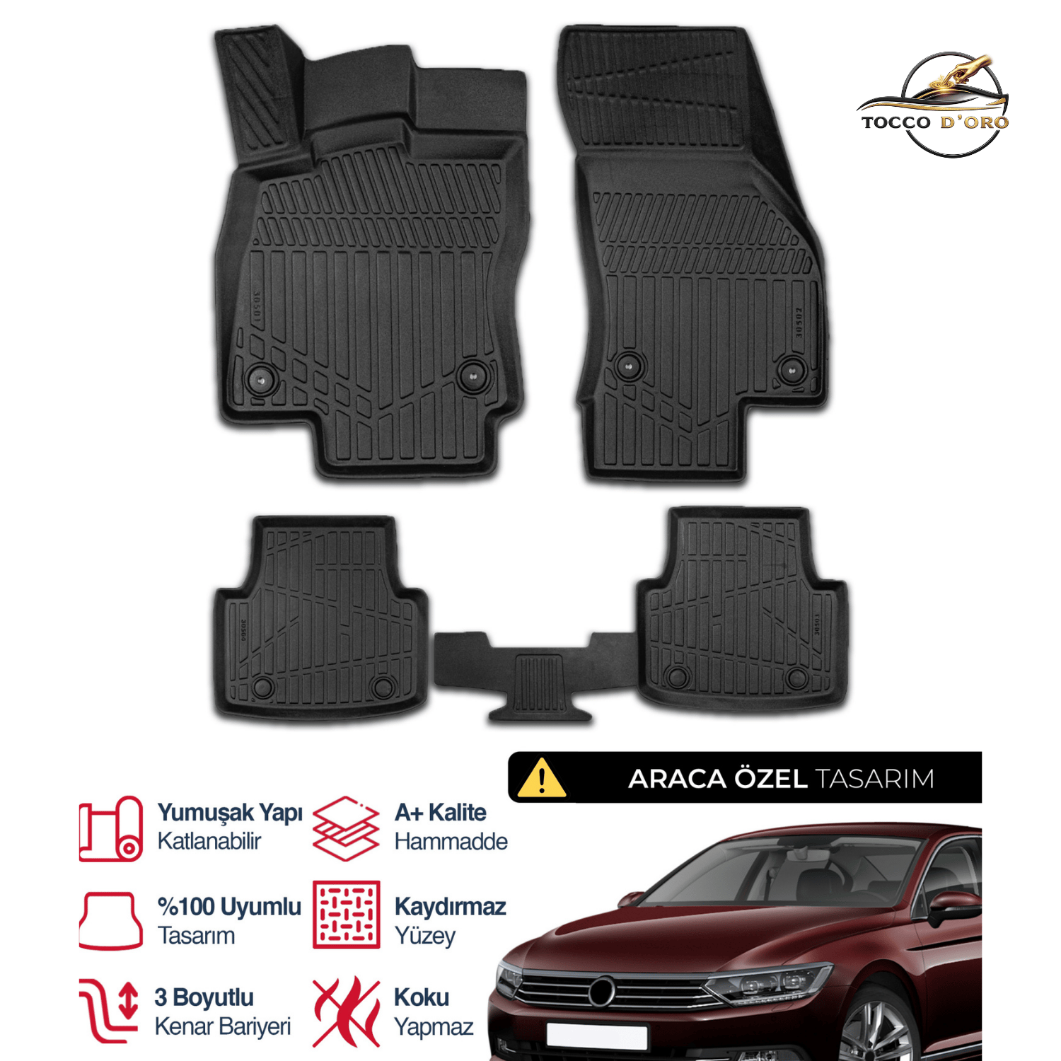Volkswagen Passat B8 3D Plus Havuzlu Paspas 2015+