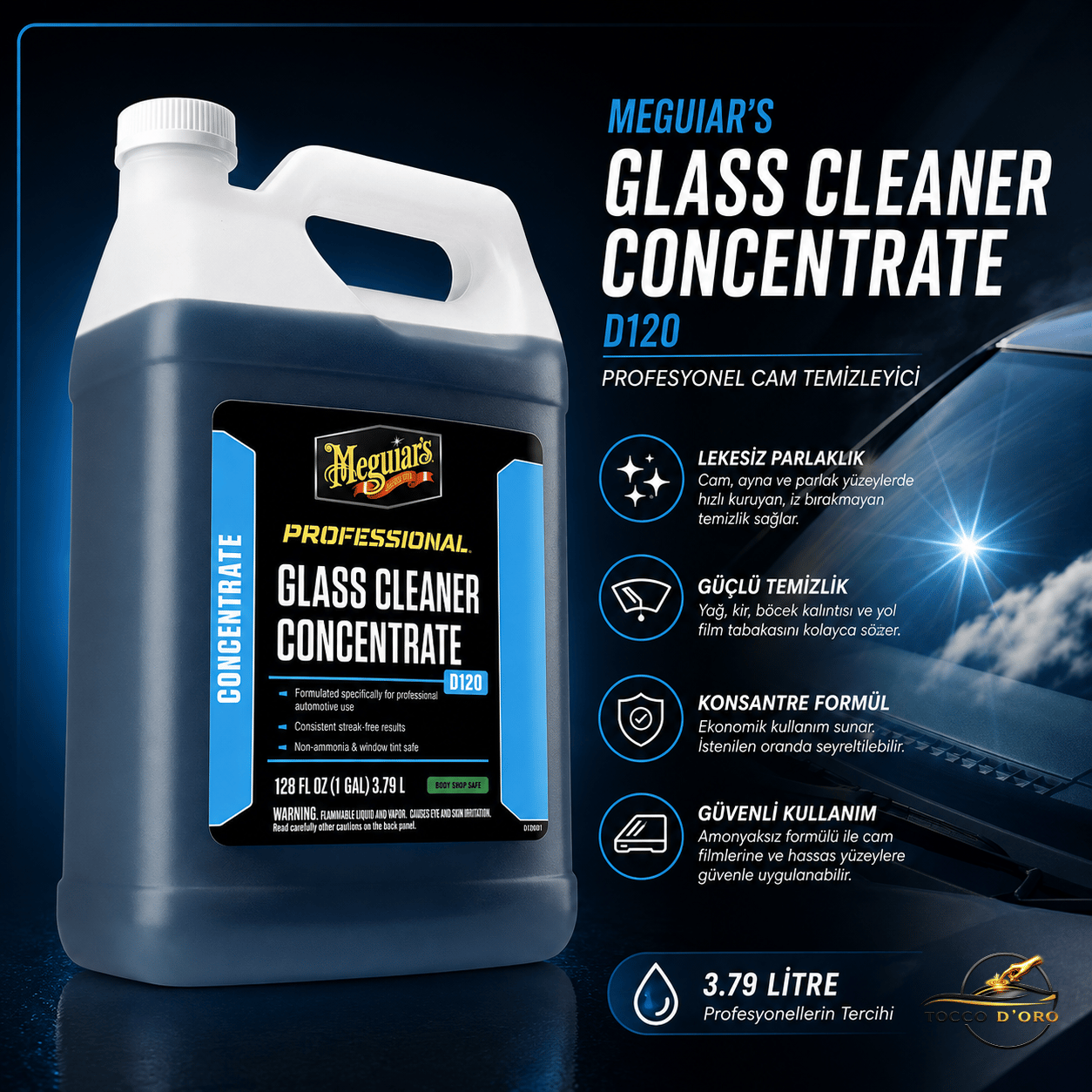 Meguiar's Glass Cleaner Concentrate D120 Cam Temizleyici 3.79 Litre
